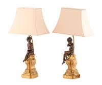 A Pair Continental Parcel-Gilt Bronze Putti Figures