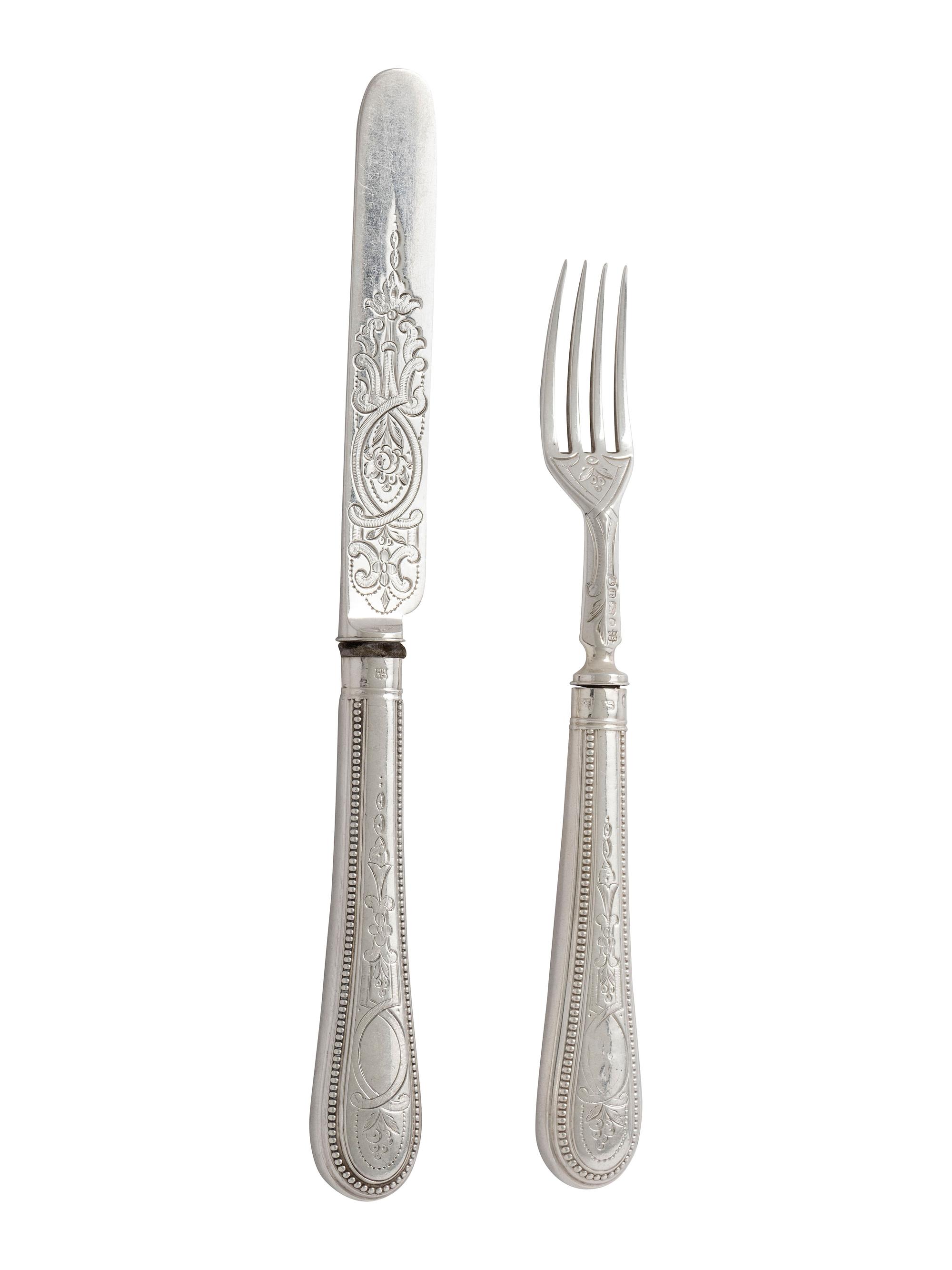 A Victorian Engraved Silver Fruit Service