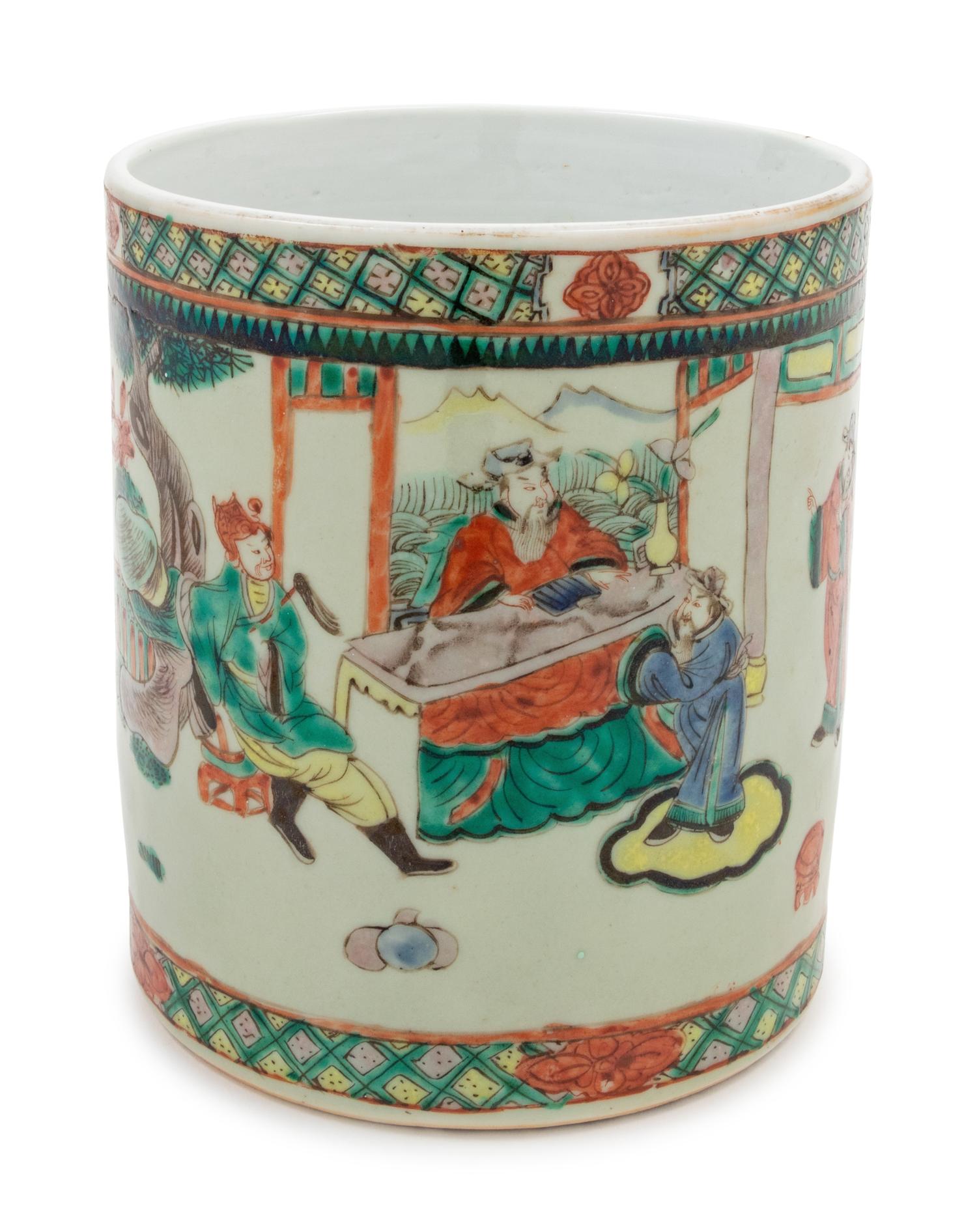 A Large Chinese Famille Verte Painted Porcelain Mug