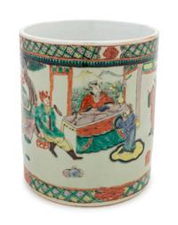 A Large Chinese Famille Verte Painted Porcelain Mug