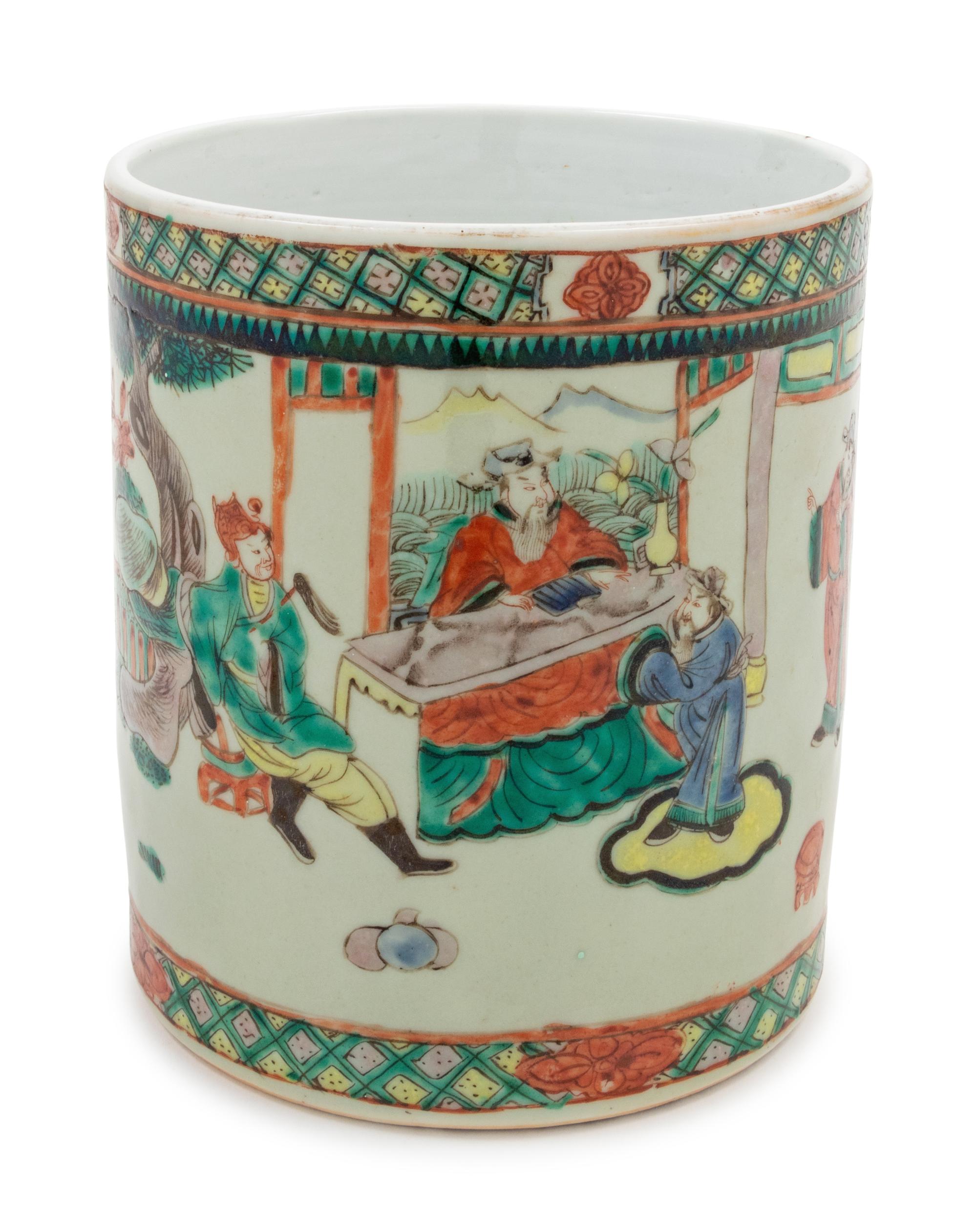 A Large Chinese Famille Verte Painted Porcelain Mug