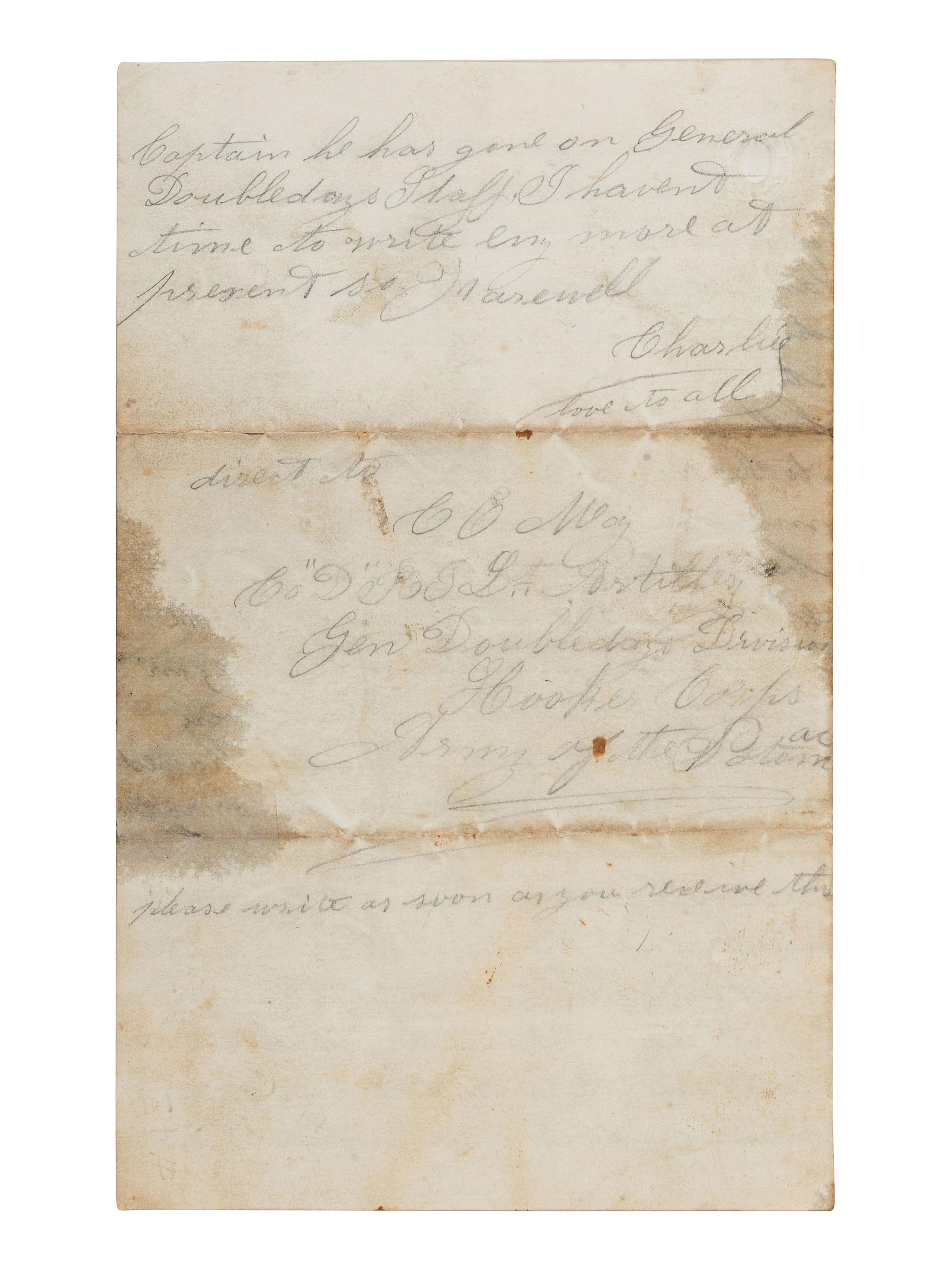 [CIVIL WAR]. Letter with graphic content regarding Battle of Antietam written by Bugler Charles E. May, 1st Rhode Island Light Artillery. 25 September 1862.