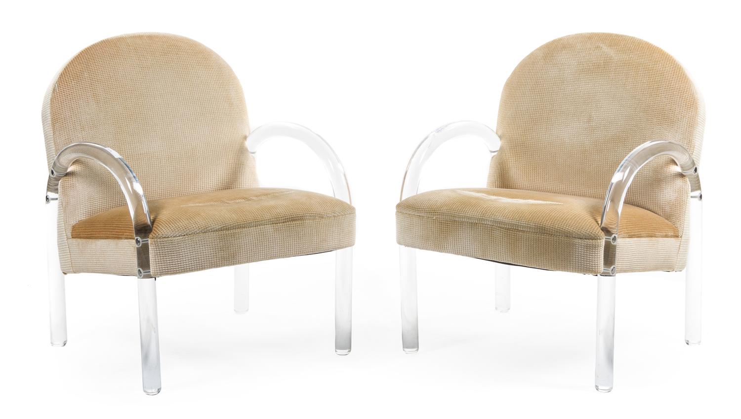A Pair of Lucite Armchairs, Charles Hollis Jones Height 32 inches.