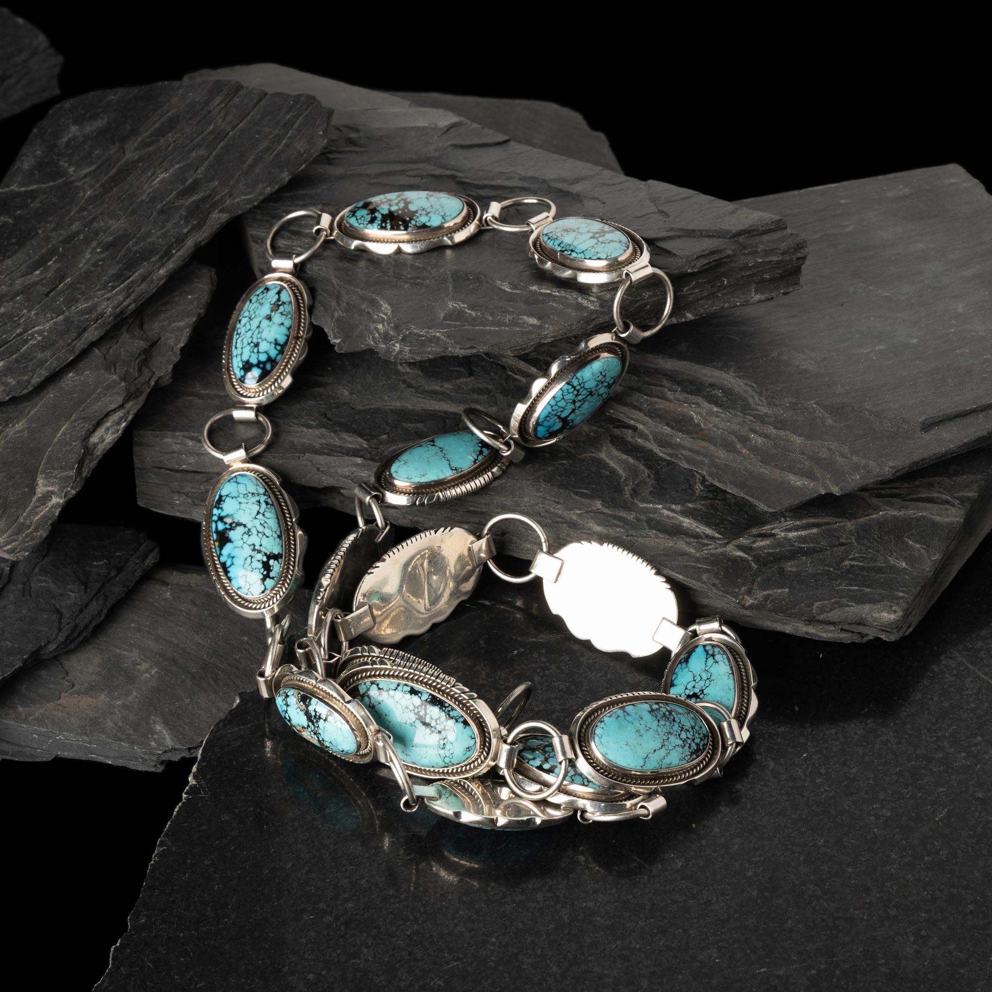 Nancy Custer (Diné, 20th century) — Sterling Silver and Turquoise Link Concha Belt