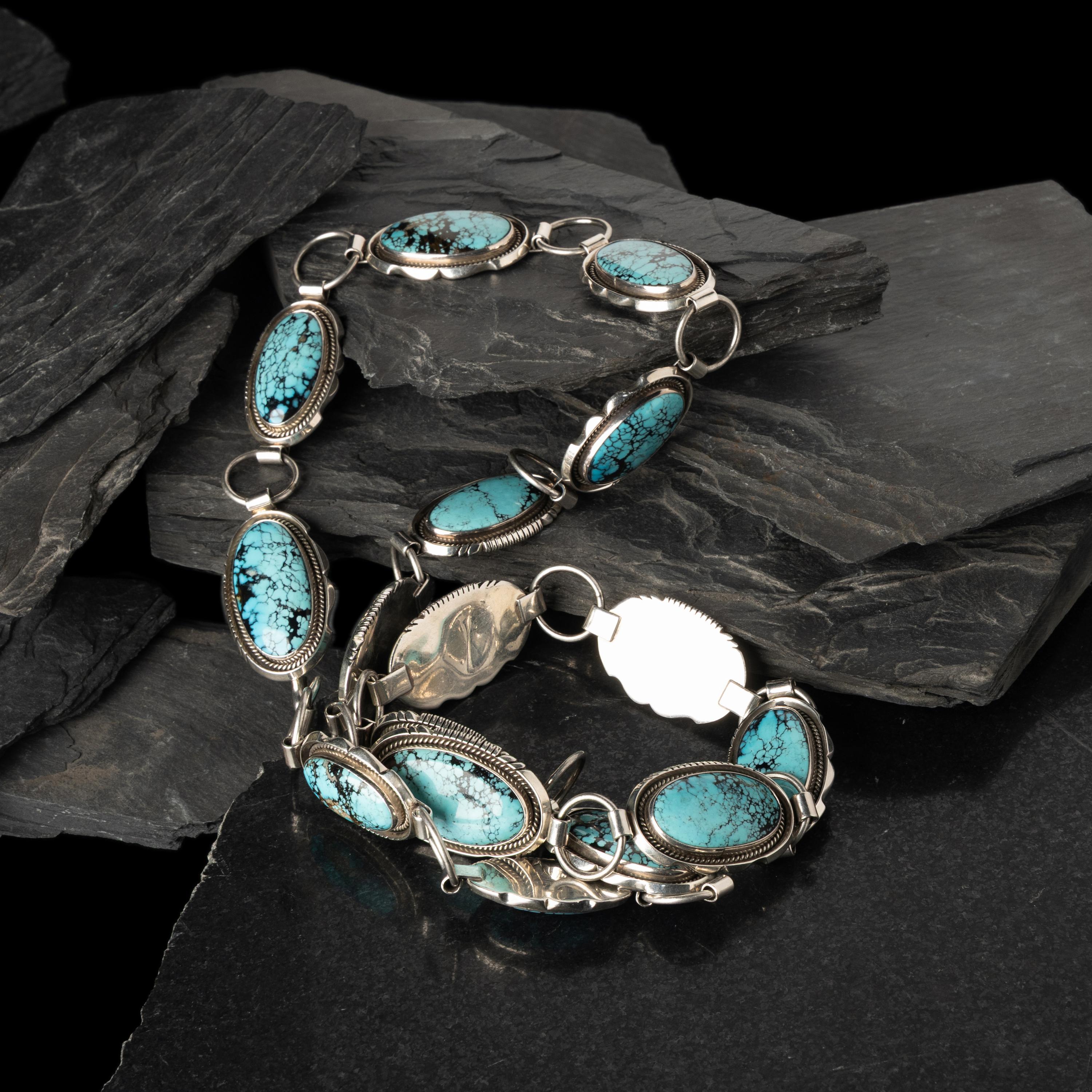 Nancy Custer (Diné, 20th century) — Sterling Silver and Turquoise Link Concha Belt