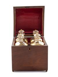 A Regency Mahogany Liquor Box, Height 9 1/8 x width 6 7/8 x depth 6 7/8 inches.