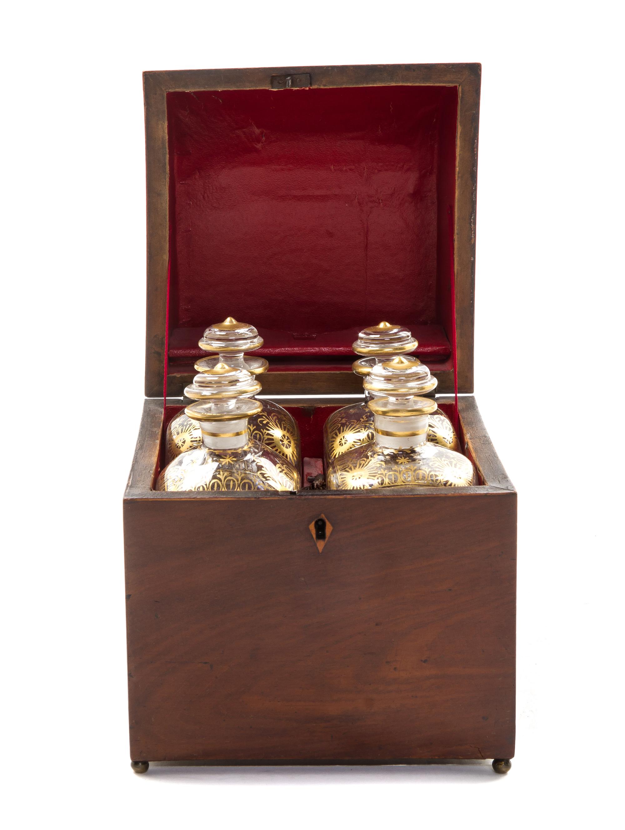 A Regency Mahogany Liquor Box, Height 9 1/8 x width 6 7/8 x depth 6 7/8 inches.