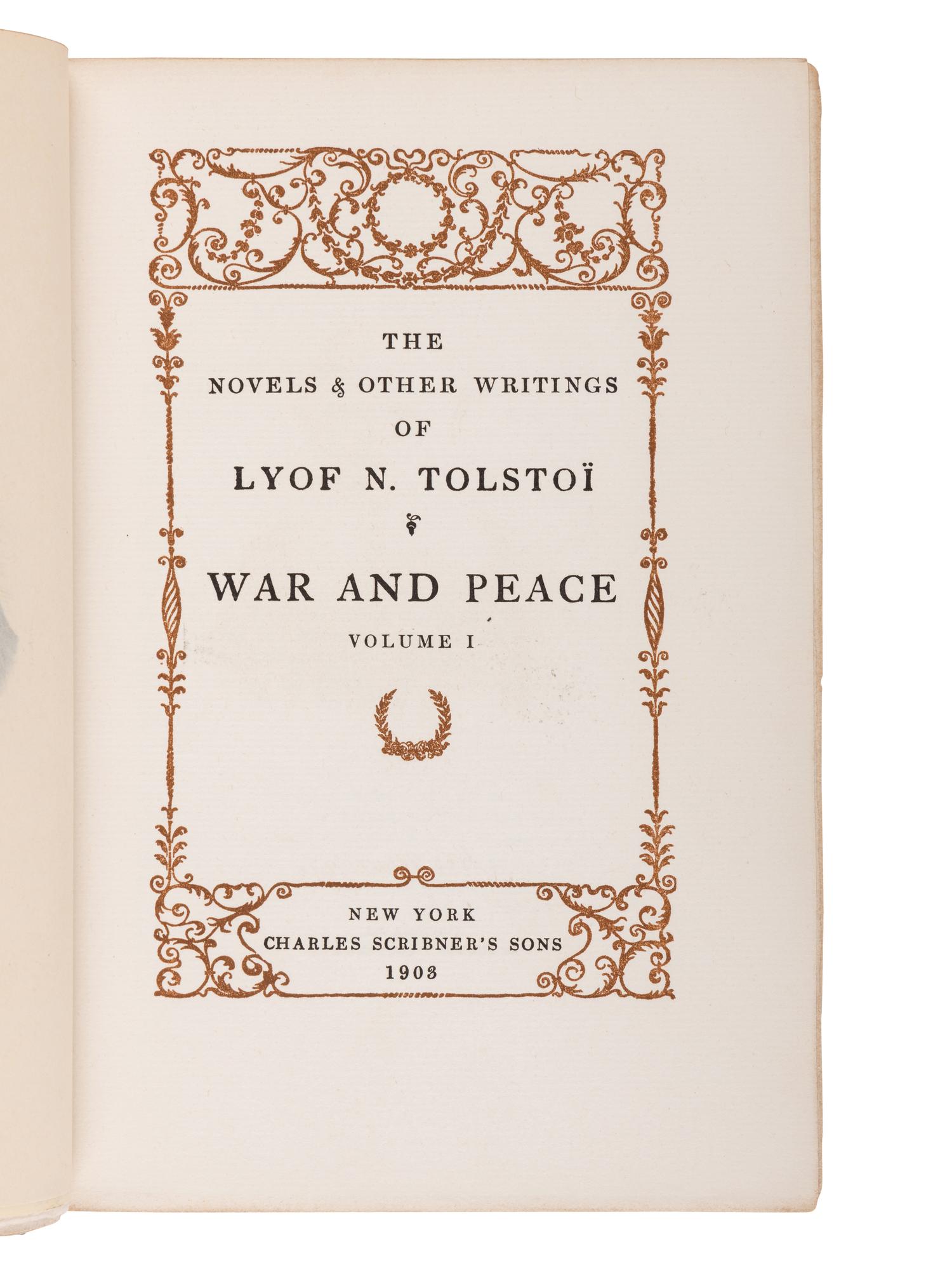 TOLSTOY, Lev Nikolayevich, Count (1828-1910). The Novels & Other Works of Lyof N. Tolstoi . New York: Charles Scribner’s Sons, 1903-1904.