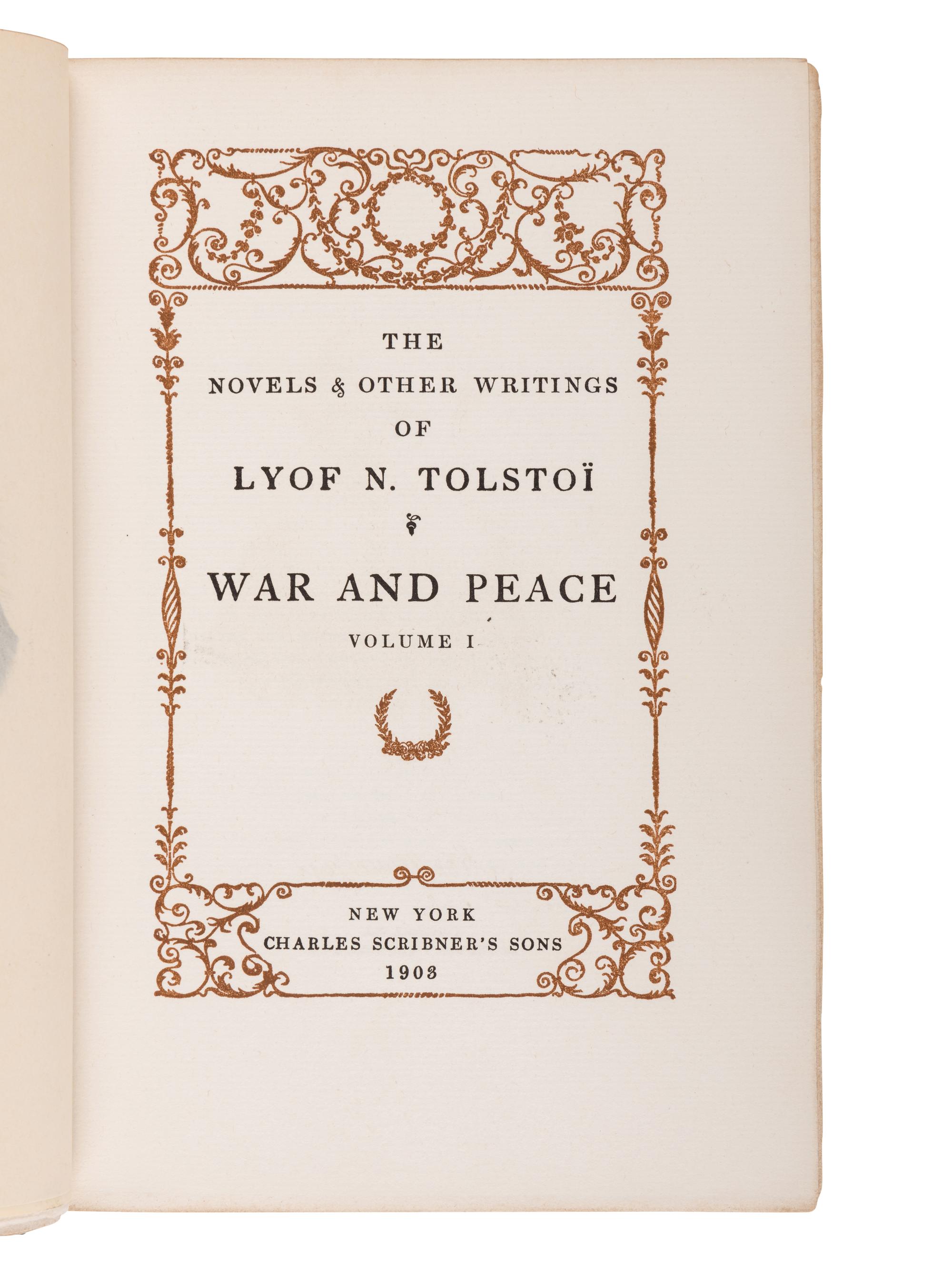 TOLSTOY, Lev Nikolayevich, Count (1828-1910). The Novels & Other Works of Lyof N. Tolstoi . New York: Charles Scribner’s Sons, 1903-1904.