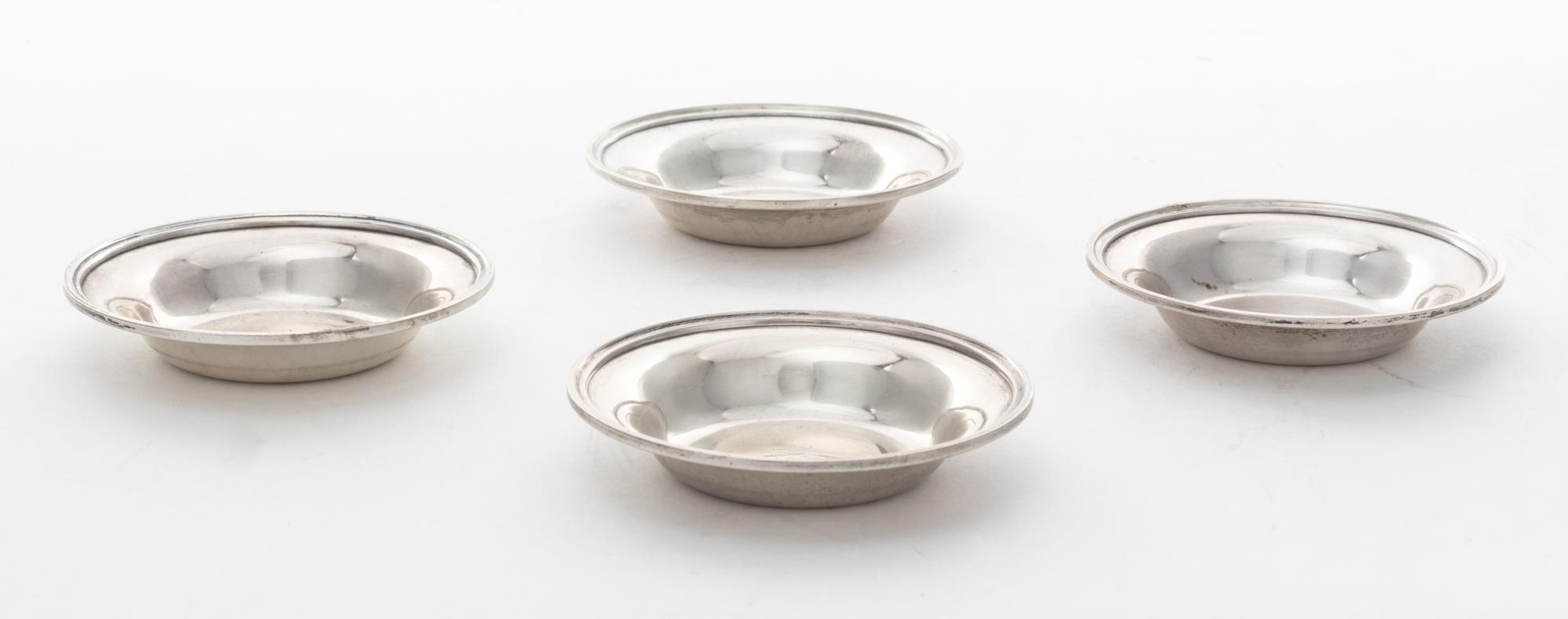 Four American Silver Nut Dishes, S. Kirk and Son Inc., Baltimore, MD, 20th Century, each of circular form and engraved BA to center.