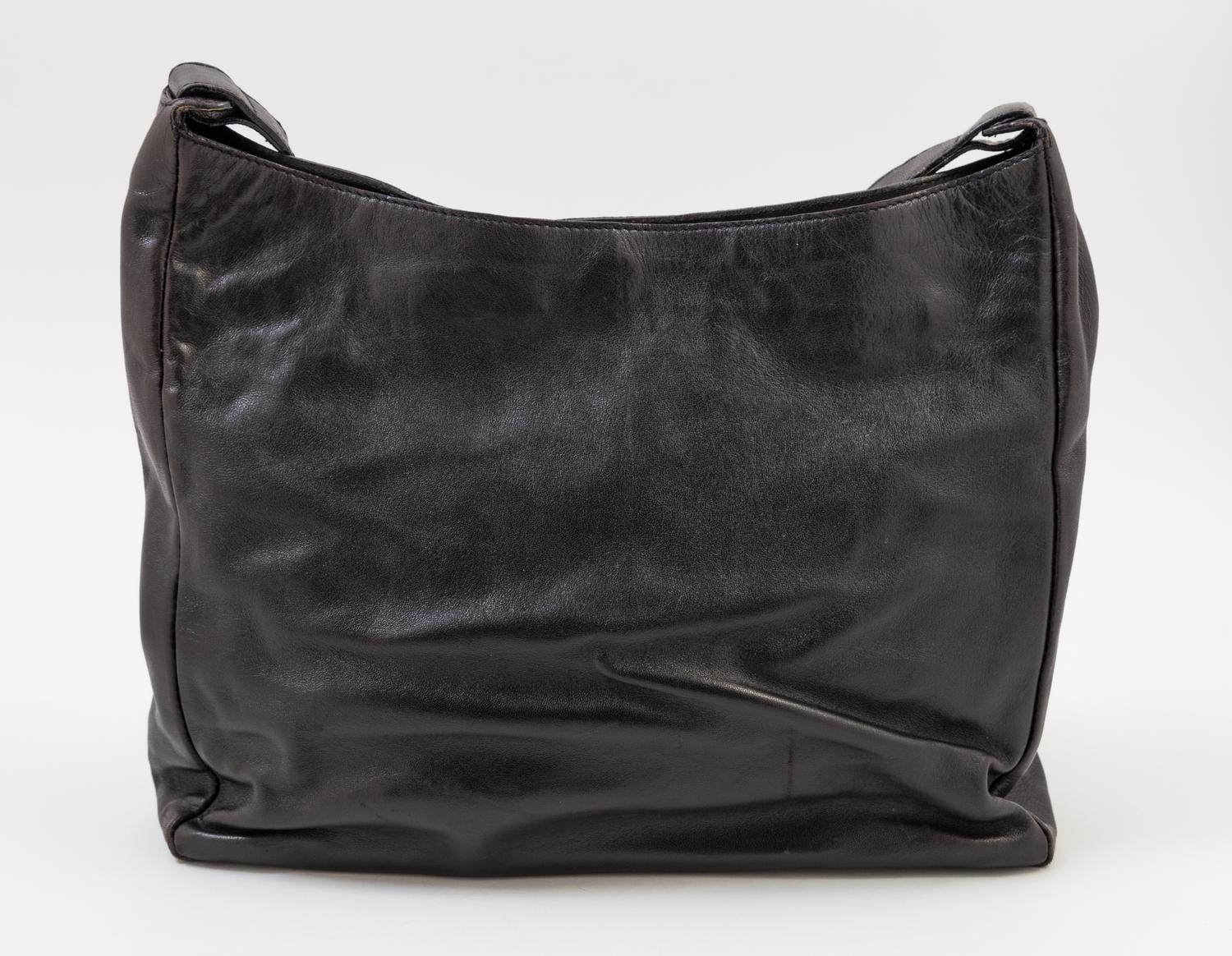 A Bottega Veneta Black Shoulder Bag, 12" x 10.5" x 3.5"; Strap drop: 19".