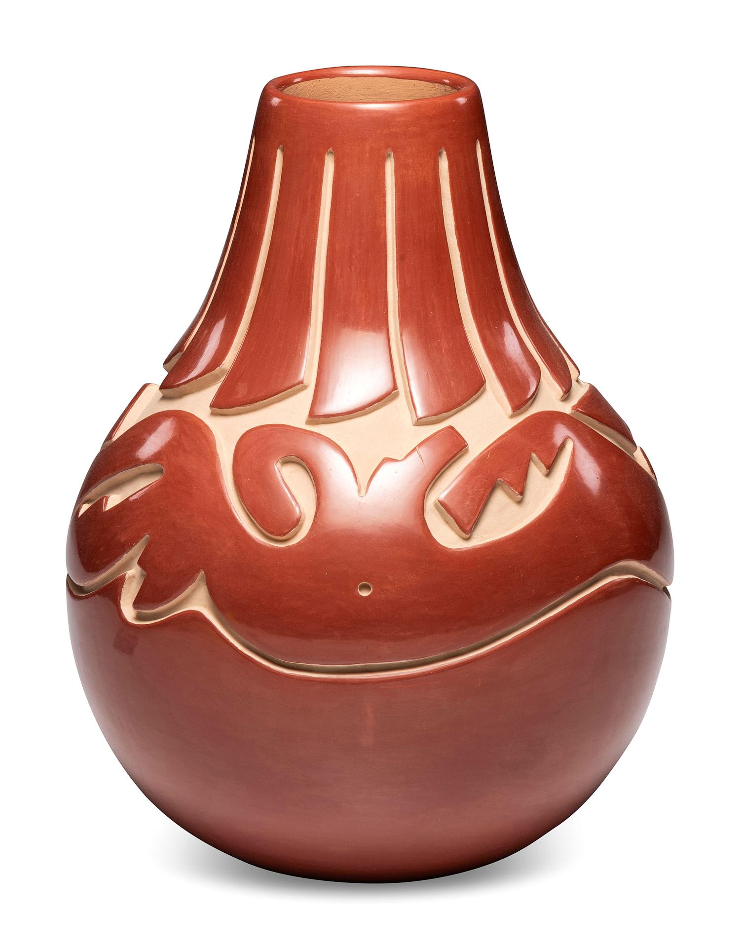 Carved Redware Pottery Vase