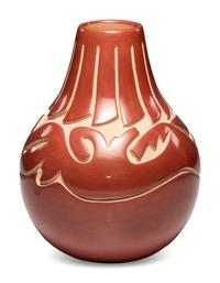 Carved Redware Pottery Vase