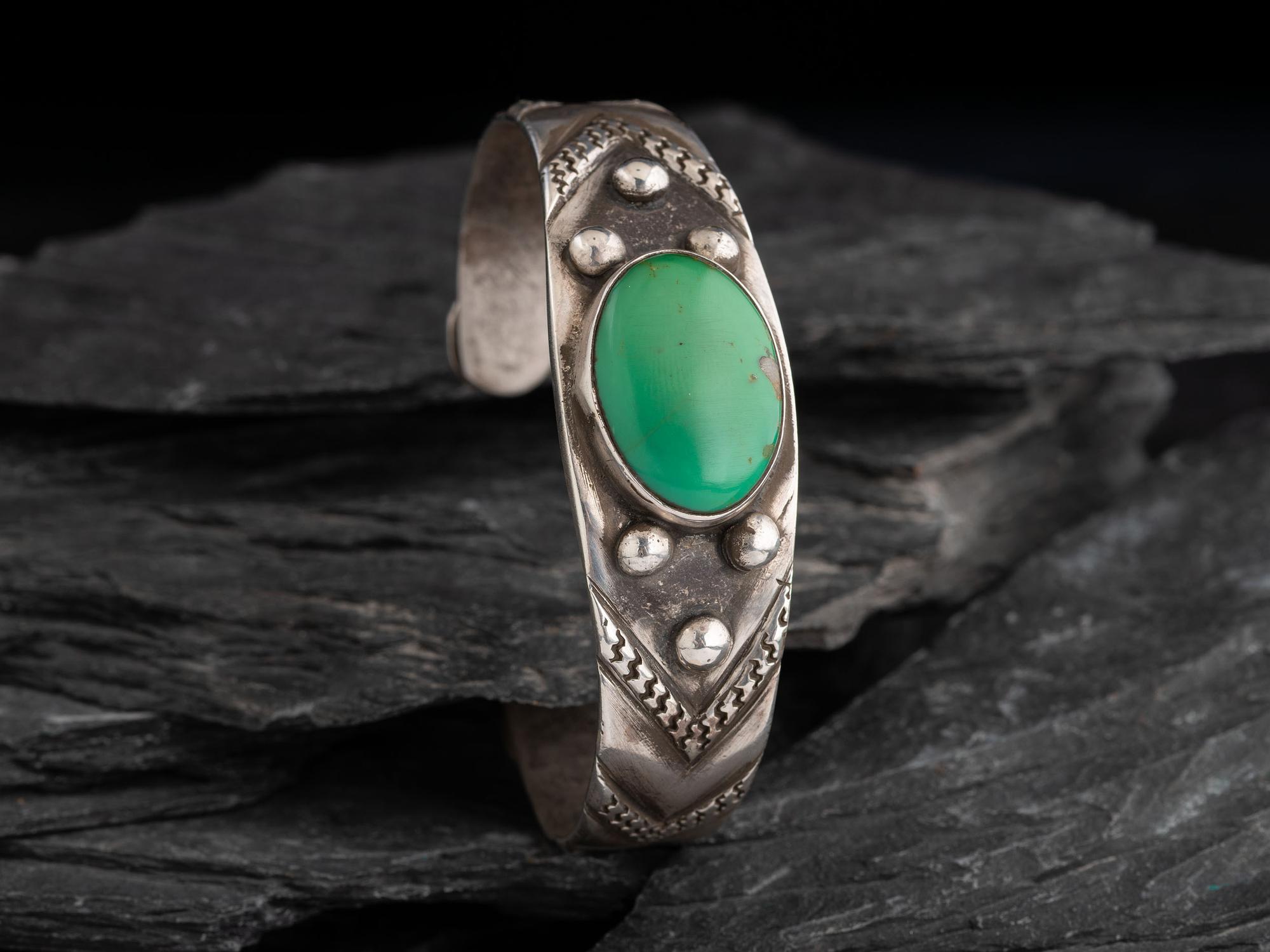 Navajo Ingot and Turquoise Cuff Bracelet