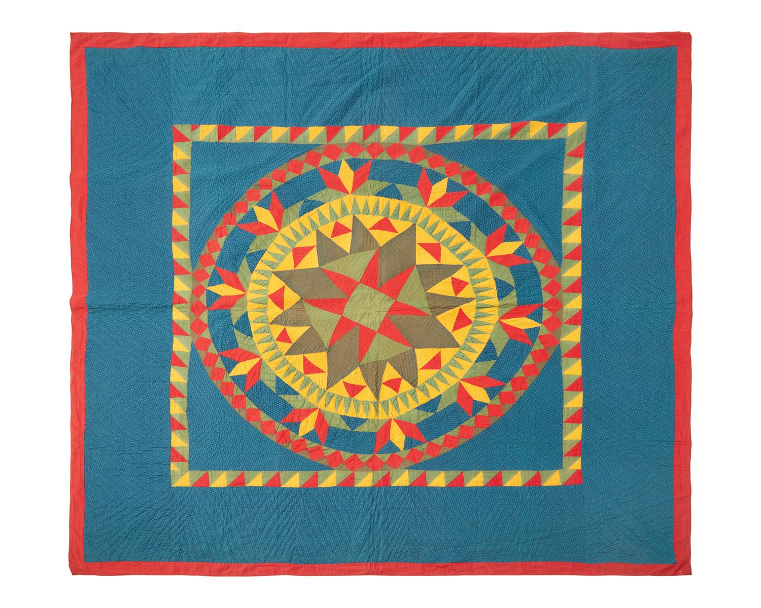A Pieced Cotton "Mariner's Compass" Pattern Quilt