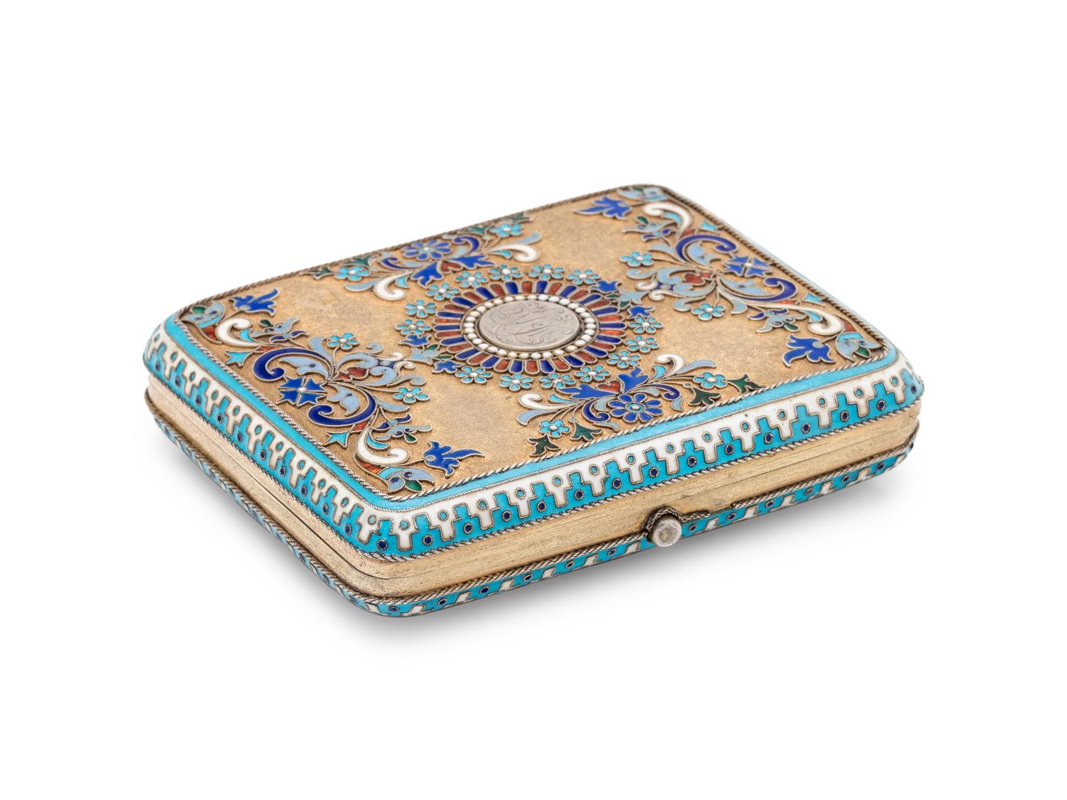A Russian Silver-Gilt and Enamel Cigarette Case