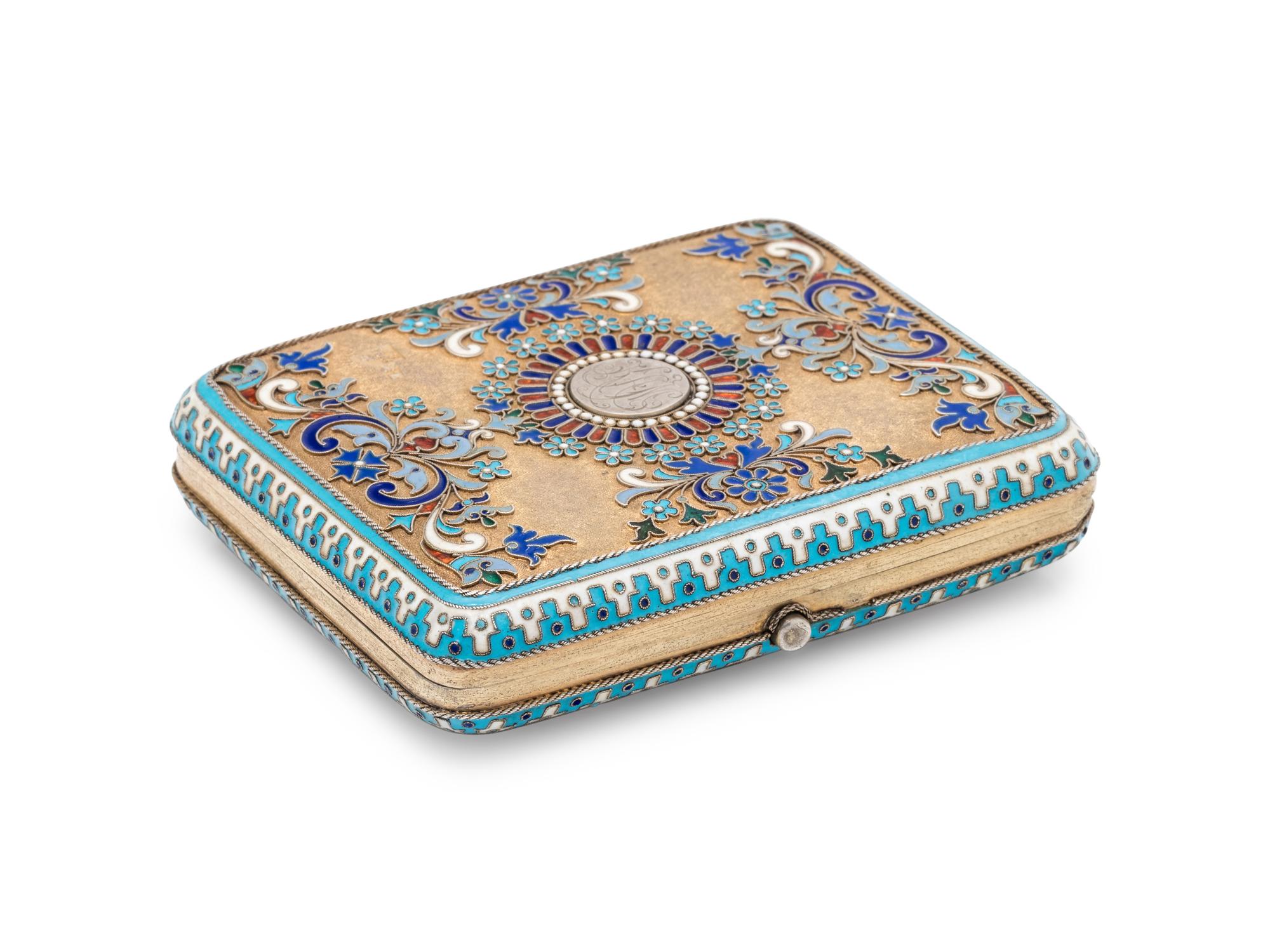 A Russian Silver-Gilt and Enamel Cigarette Case