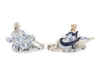 A Pair of Meissen Porcelain Blue Onion Figural Salts