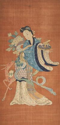 A Chinese Kesi Figural Tapestry Depicting a Meiren with Deer, 19th Century — 清晚期 緙絲仙姑賀壽圖立軸