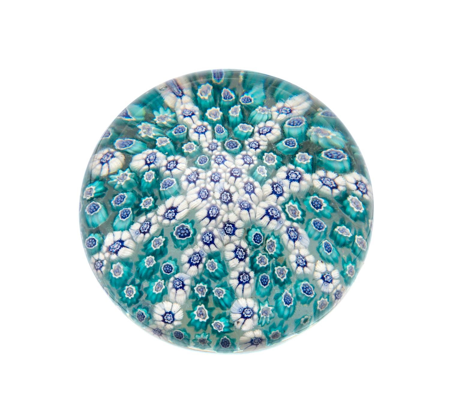 Clichy, France, 19TH CENTURY, a blue and white spokes paperweight