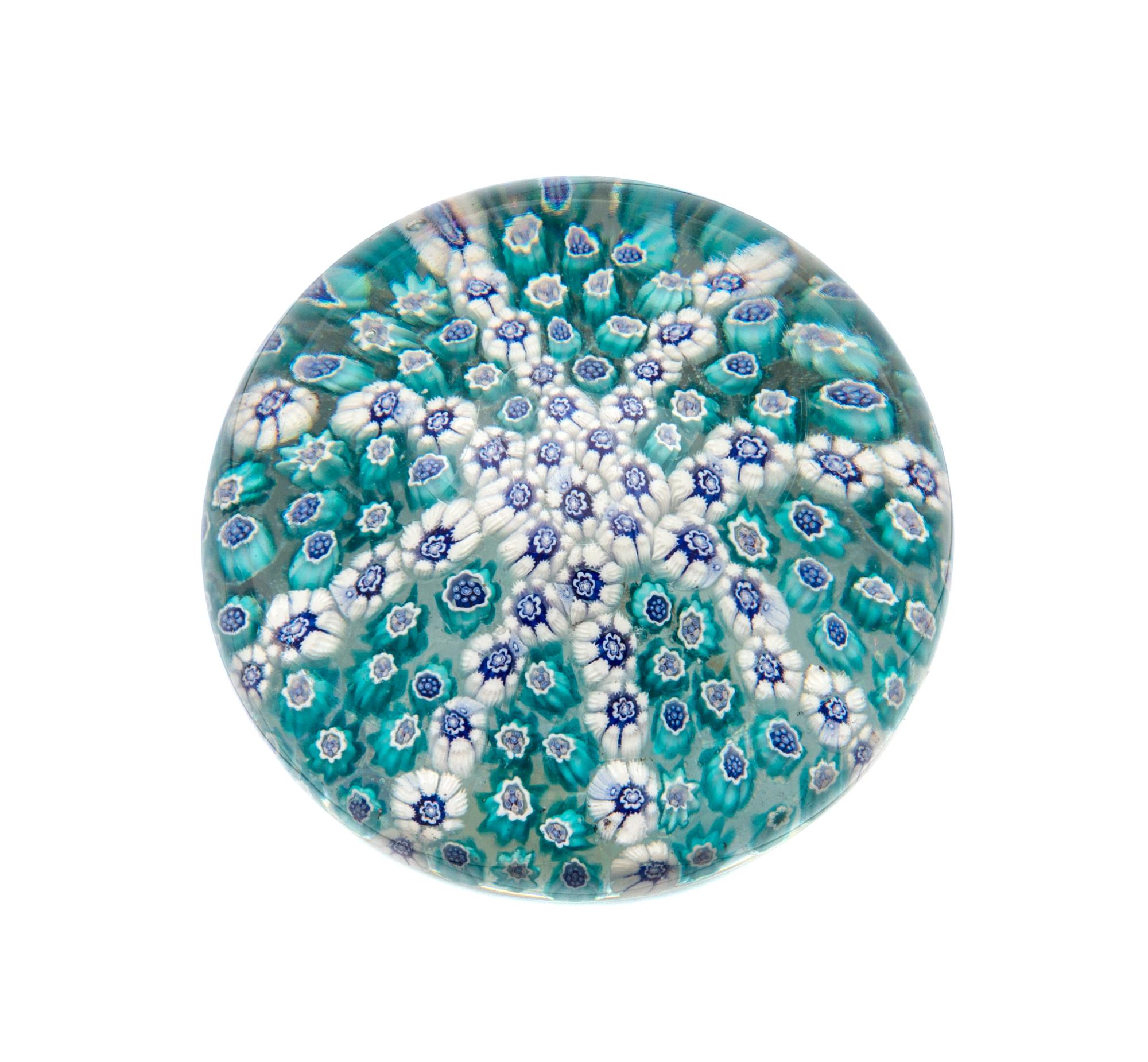 Clichy, France, 19TH CENTURY, a blue and white spokes paperweight