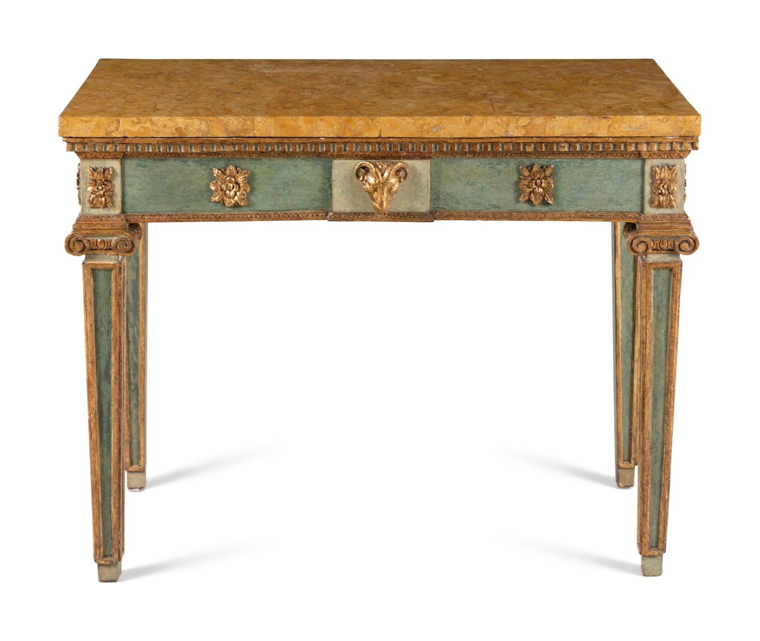 An Italian Painted and Parcel Gilt Console Table