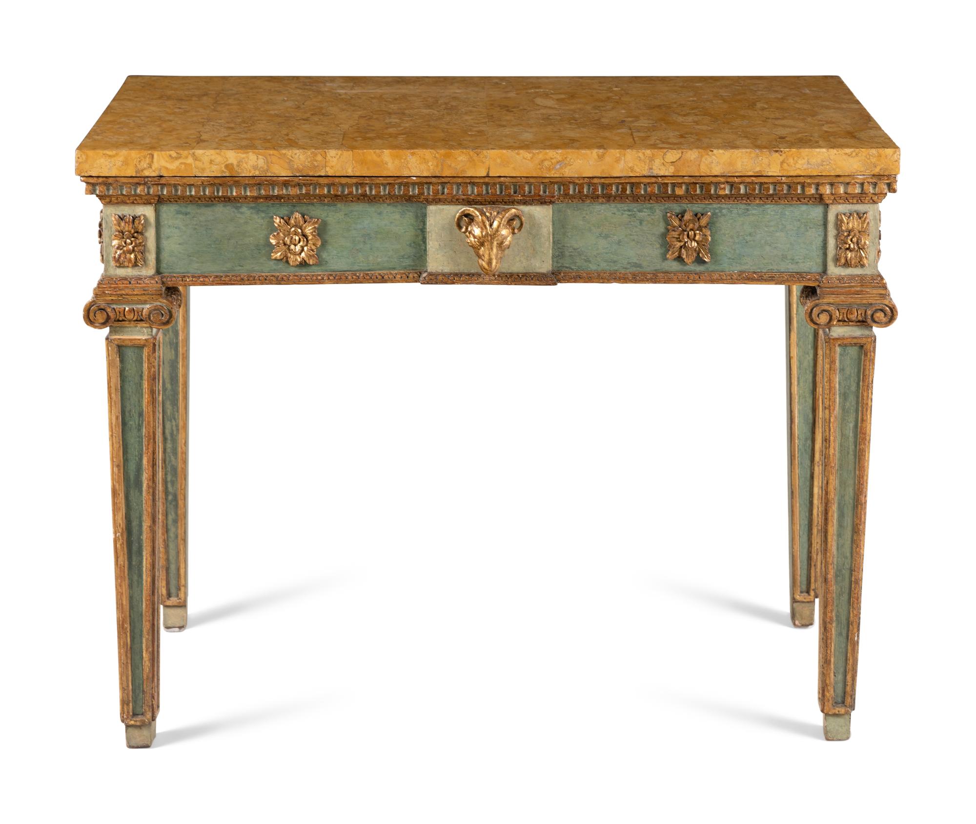 An Italian Painted and Parcel Gilt Console Table