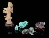 Five Hardstone Carvings Height of tallest 5 7/8 inches.
