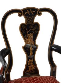 A Set of Eight George II Style Black and Gilt Japanned Dining Chairs