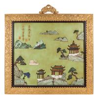 A Pair of Chinese Export Gilt Bronze-Framed Hardstone Inset Lacquered Wall Panels — 20TH CENTURY
