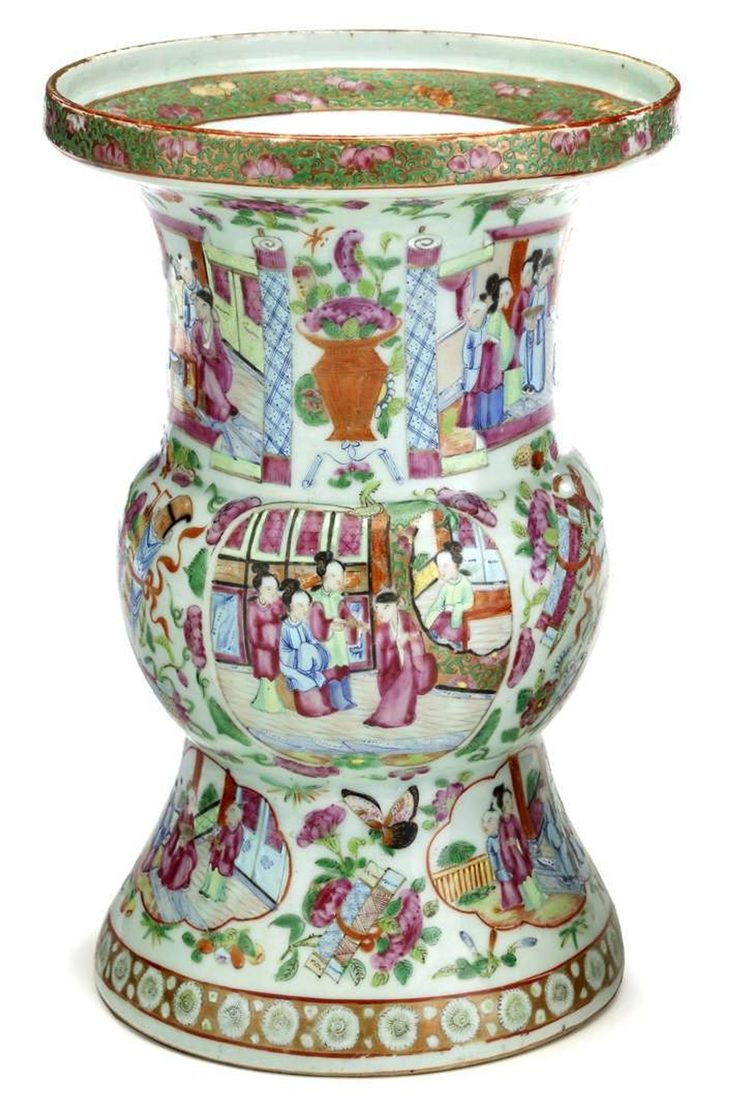 Chinese Export porcelain Rose Mandarin Gu form vase 19th century