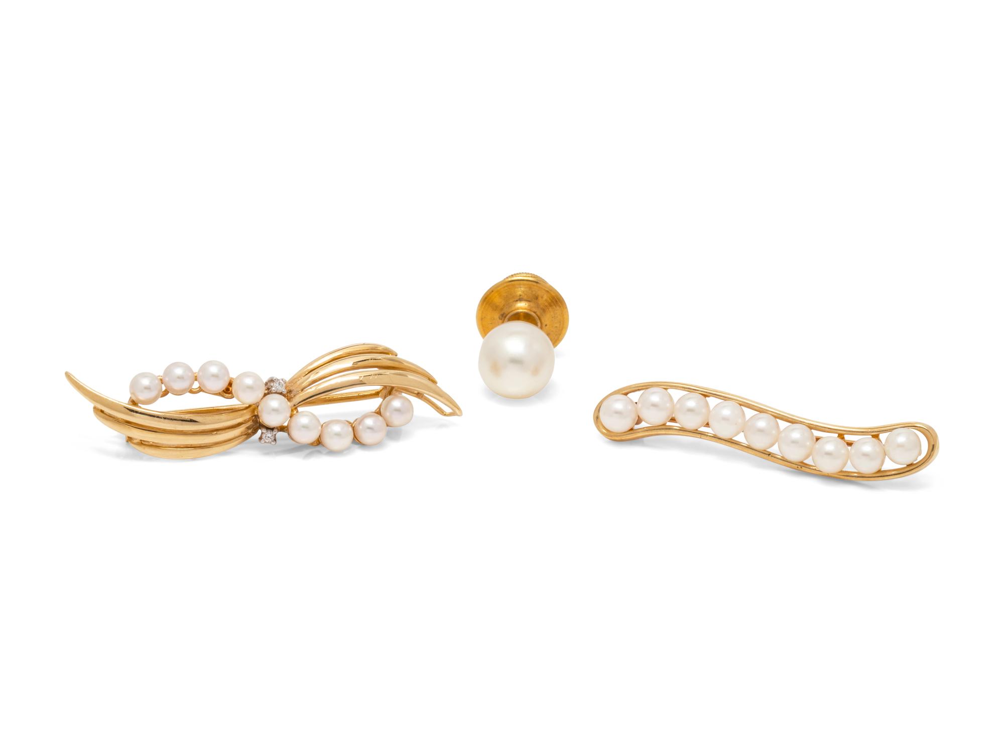 A Collection of Yellow Gold and Cultured Pearl Jewelry,