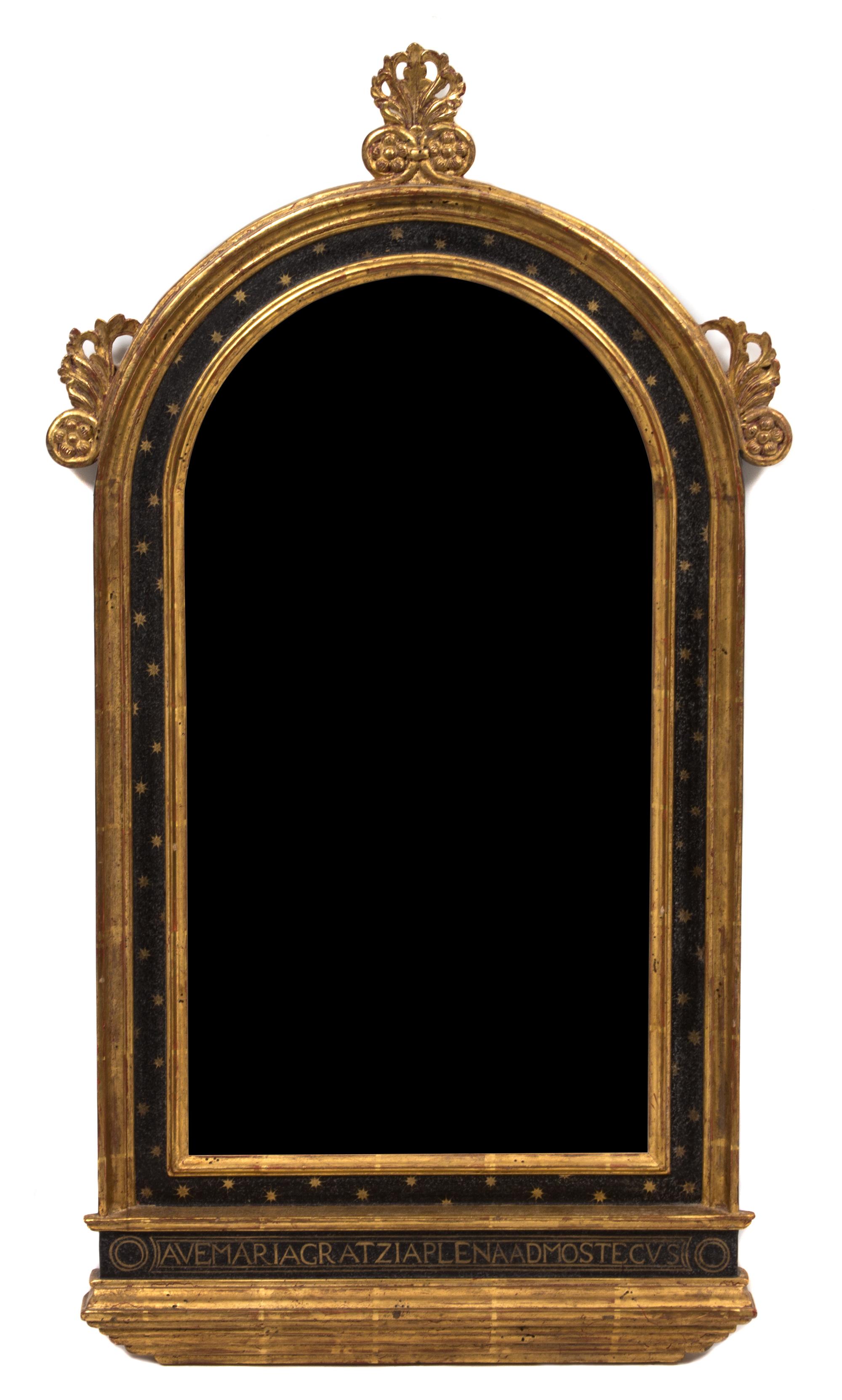 A Neoclassical Style Lacquered and Parcel Gilt Domed Frame Mirror Height 36 x width 19 3/4 inches. — LATE 19TH CENTURY