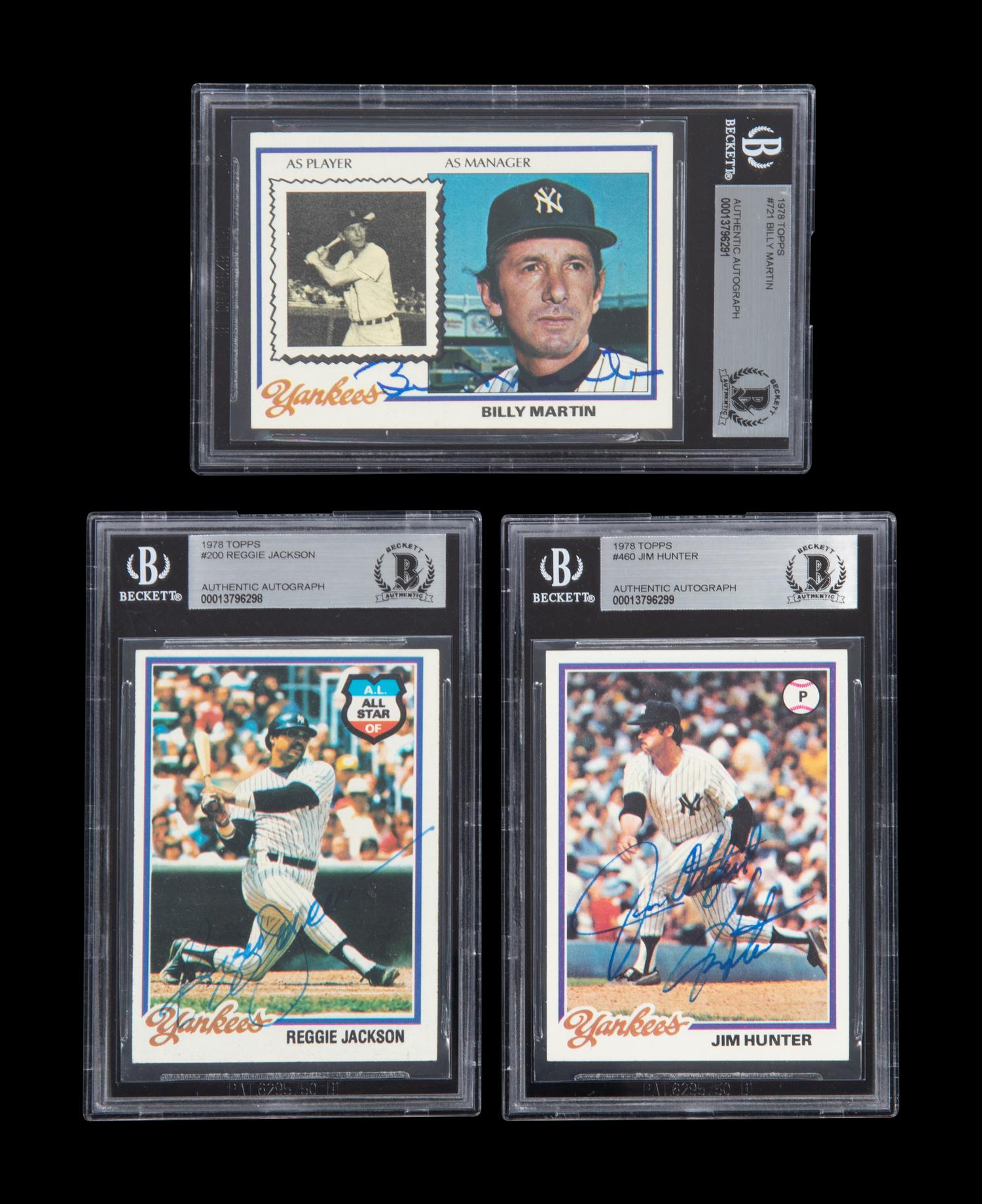 A Group of 1978 Topps New York Yankees Signed Autograph Baseball Cards Including Billy Martin (Beckett Authentication Services BAS Certified),
