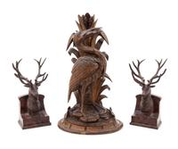 Three Black Forest Style Articles Height of wood figure 16 inches.