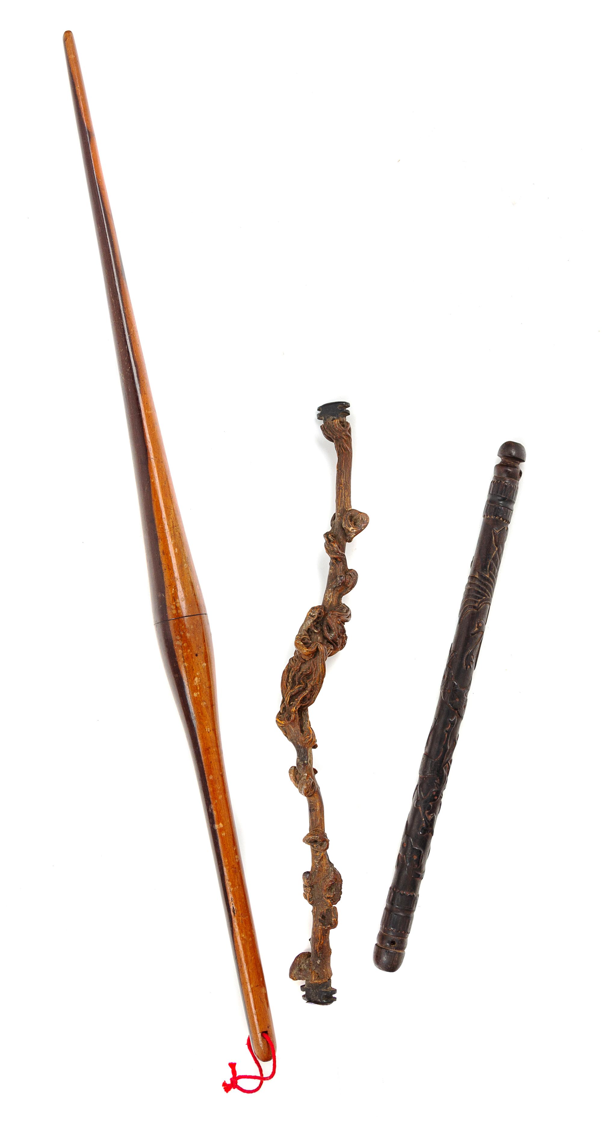 Three Chinese Hardwood Articles Length of largest 20 inches.
