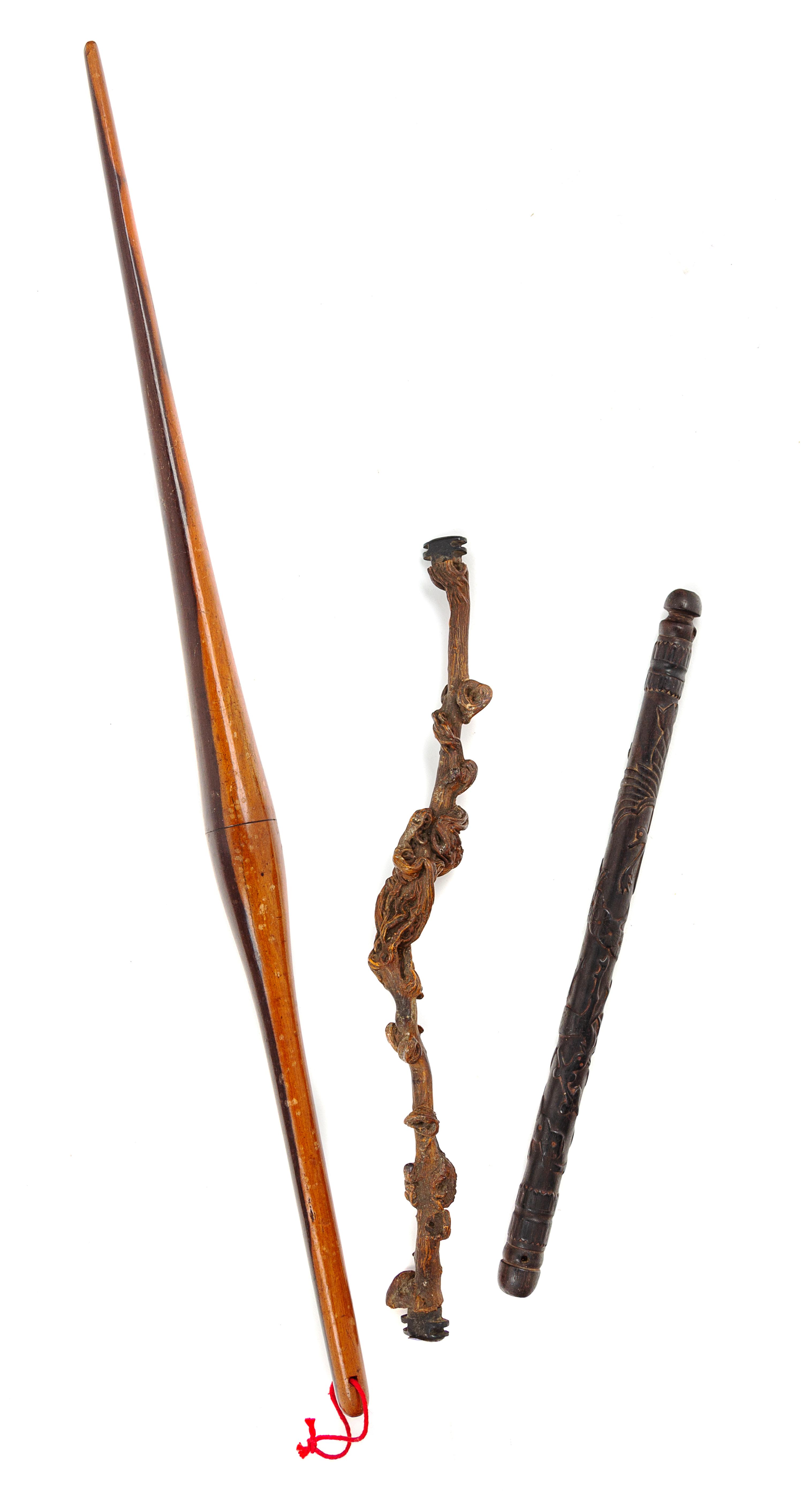 Three Chinese Hardwood Articles Length of largest 20 inches.