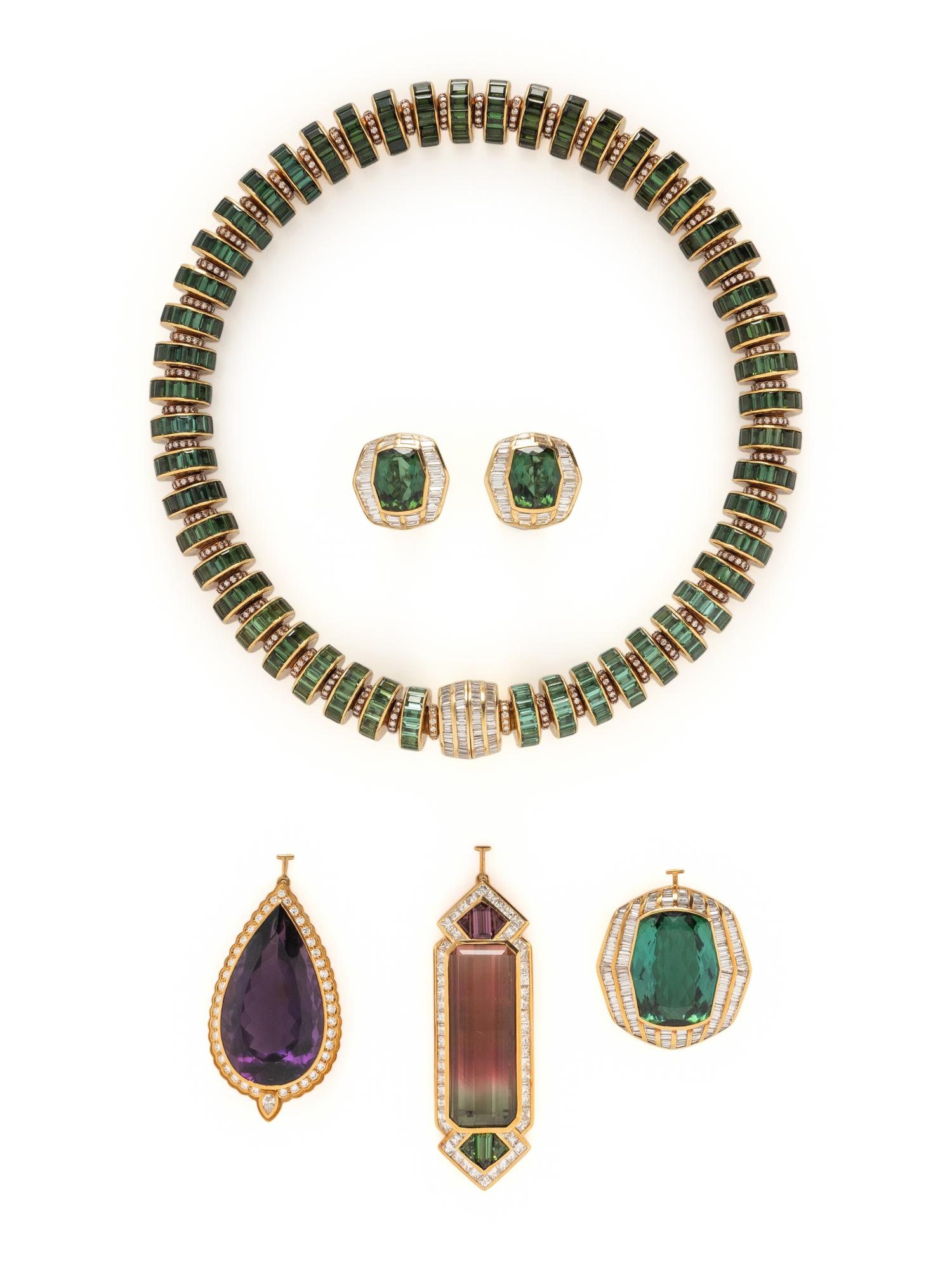 H. STERN, MULTICOLOR TOURMALINE, DIAMOND, AND AMETHYST JEWELRY SUITE