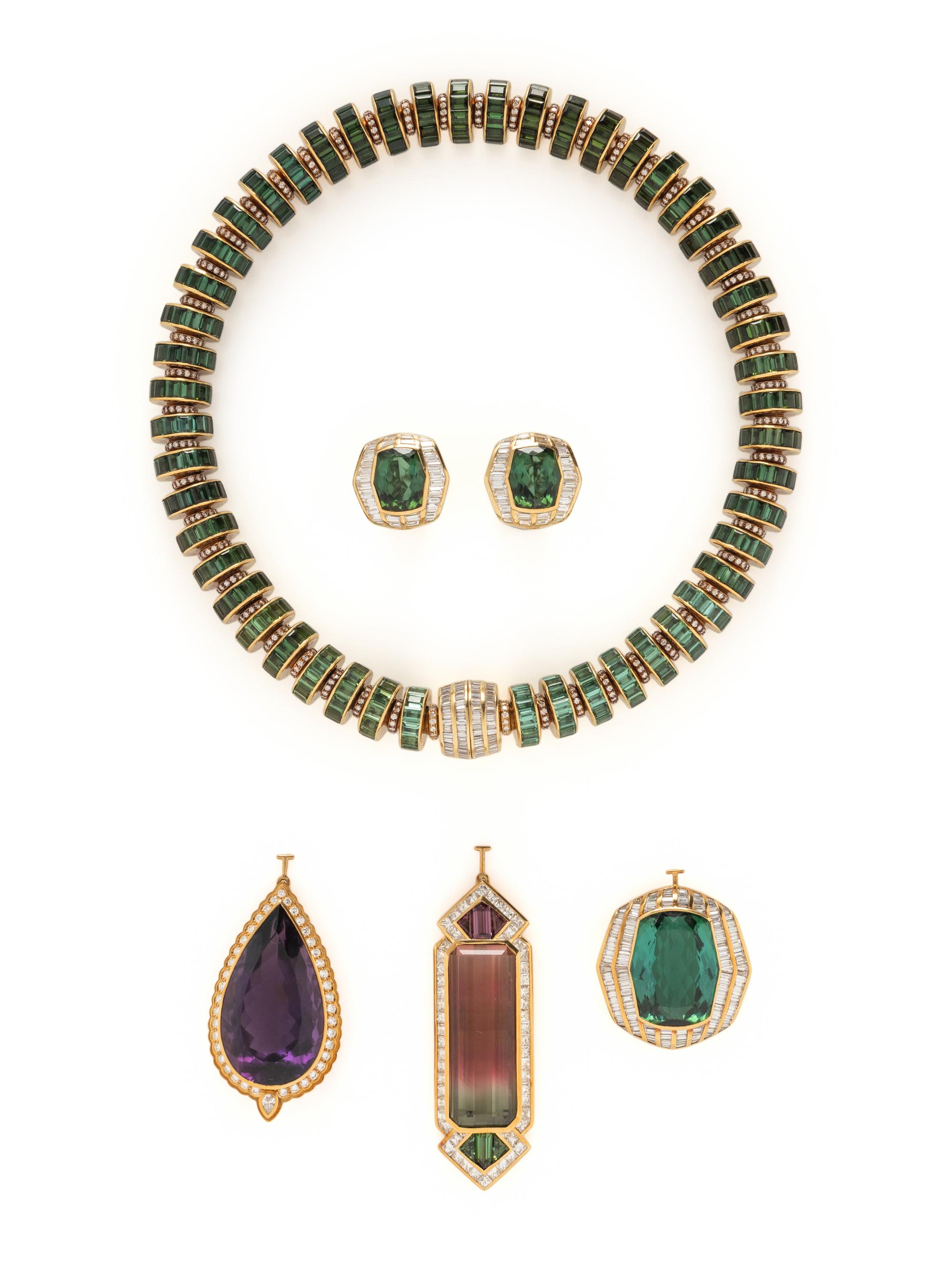 H. STERN, MULTICOLOR TOURMALINE, DIAMOND, AND AMETHYST JEWELRY SUITE
