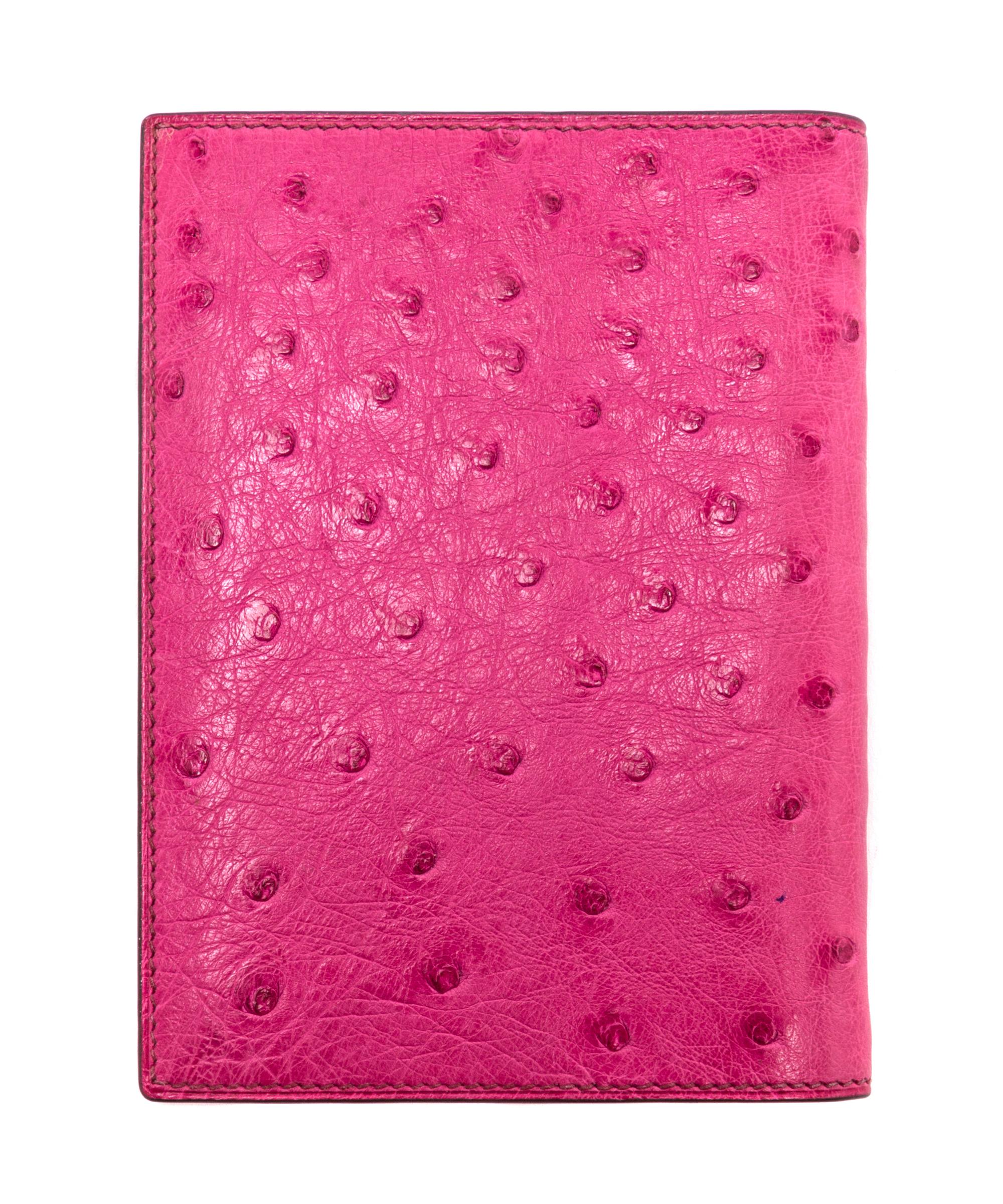 An Hermes Fuschia Ostrich Leather GM Agenda, 3.5" x 5".