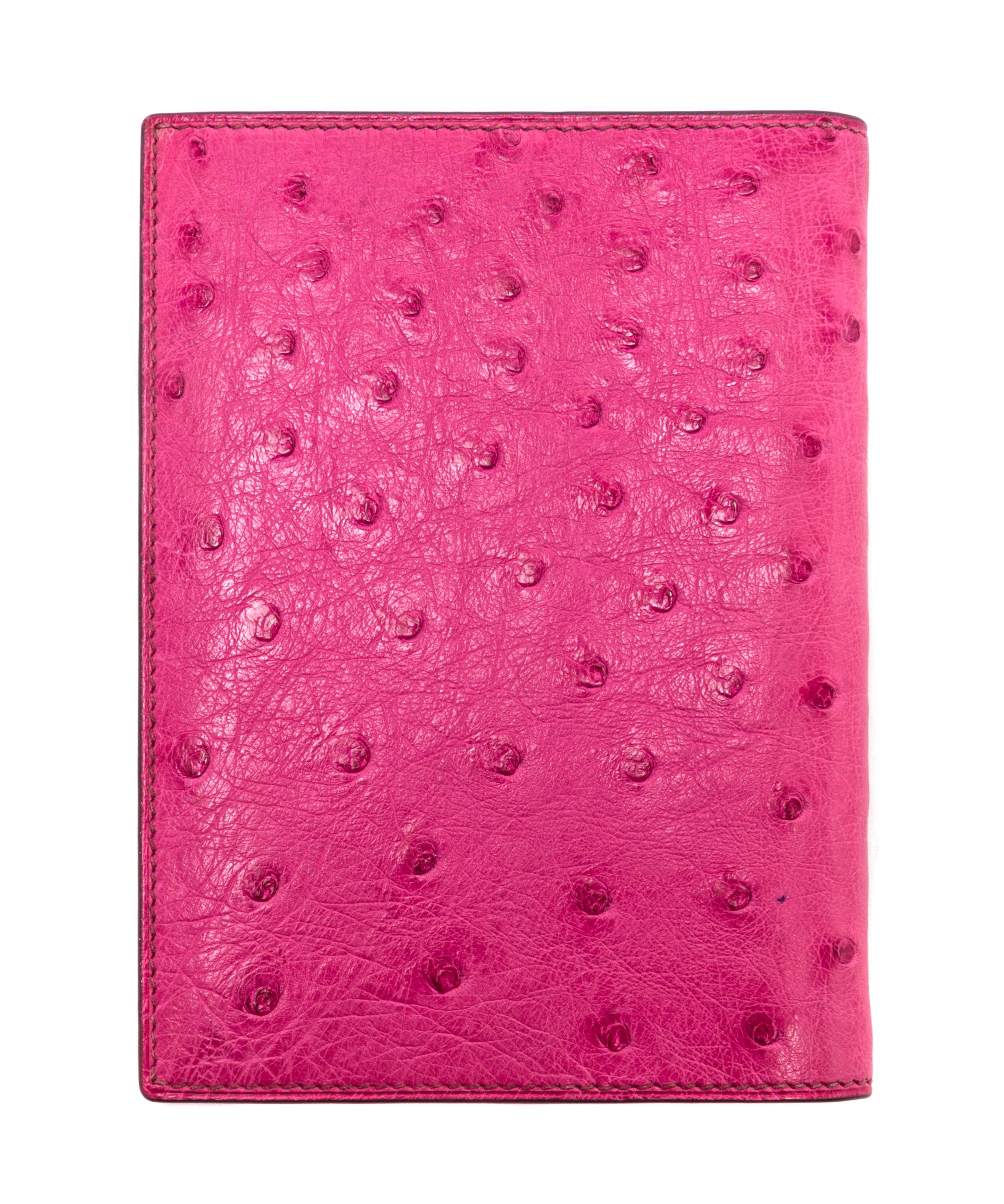 An Hermes Fuschia Ostrich Leather GM Agenda, 3.5" x 5".