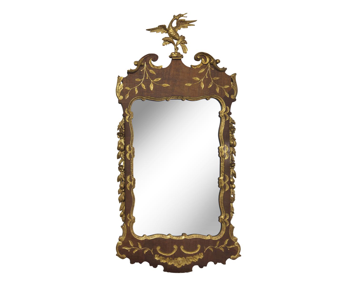 A Fine George II Carved and Engraved Parcel-Gilt Walnut Mirror, Circa 1750