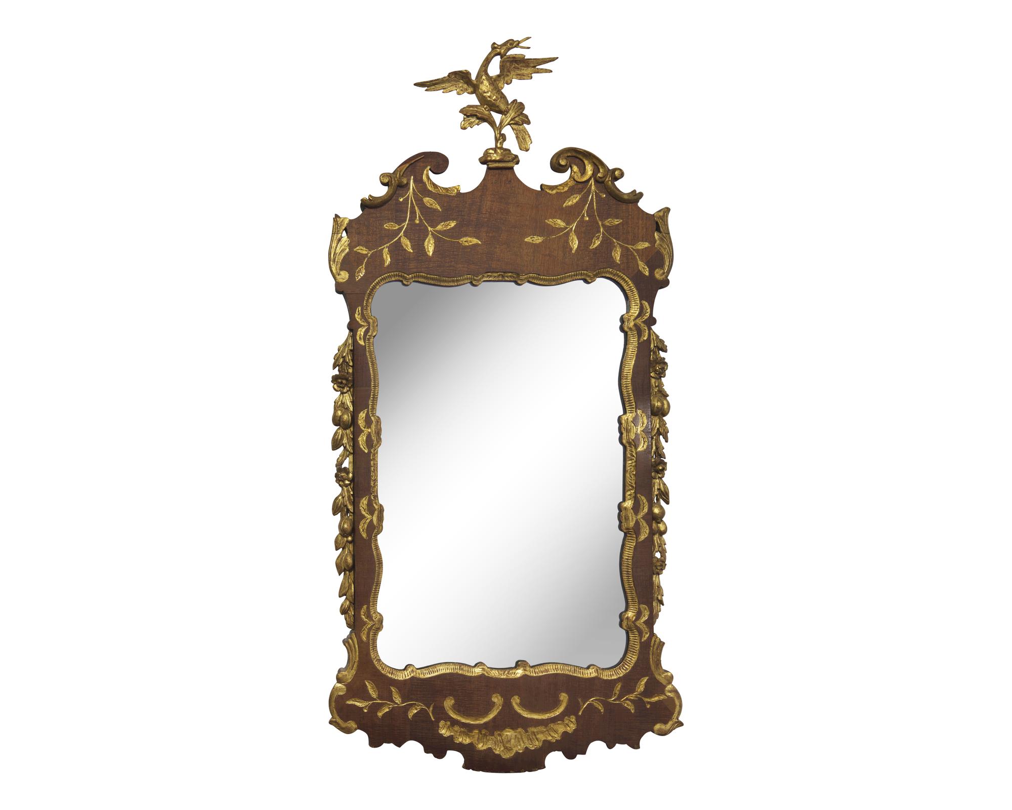 A Fine George II Carved and Engraved Parcel-Gilt Walnut Mirror, Circa 1750