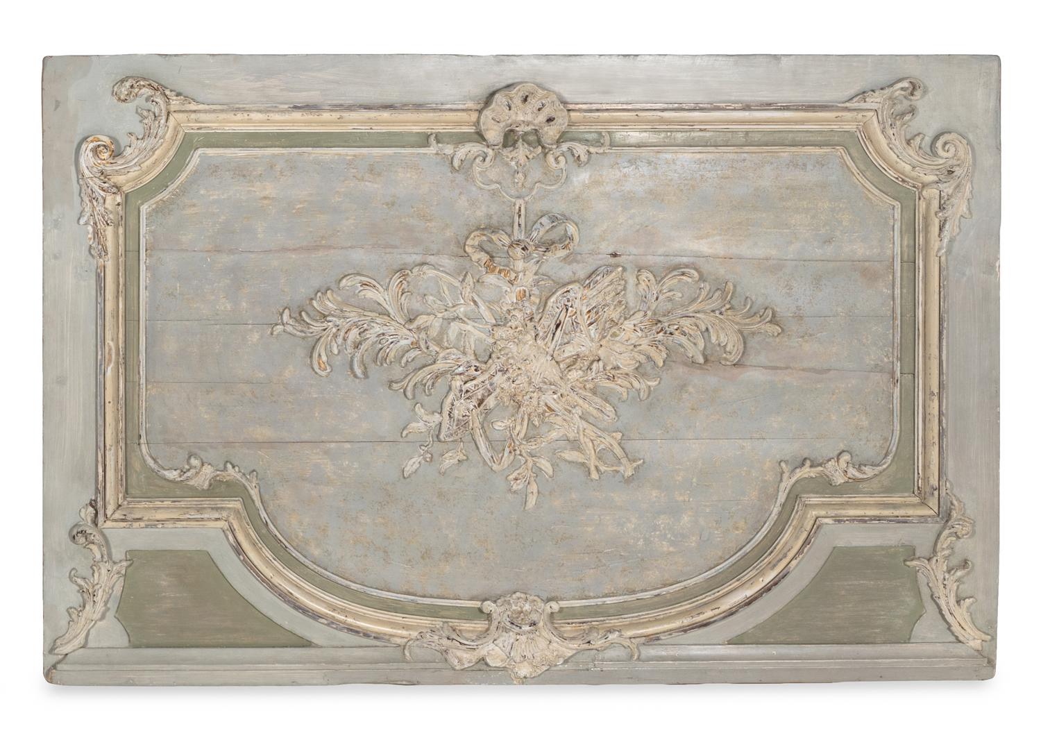 Two French Carved and Painted Pine Overdoor Panels