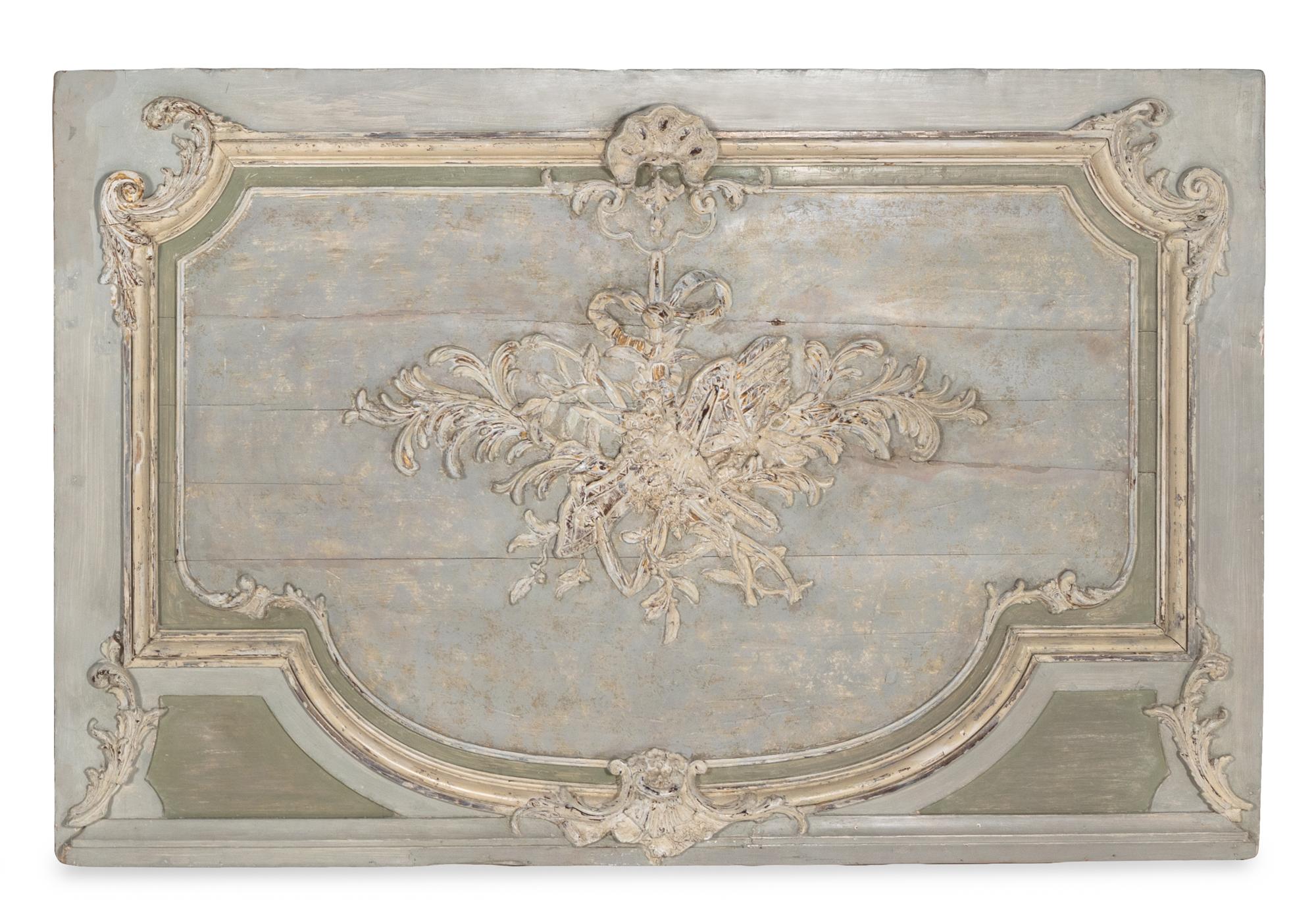 Two French Carved and Painted Pine Overdoor Panels