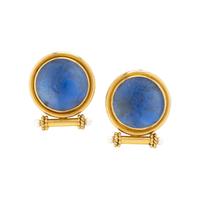 ELIZABETH LOCKE, BLUE VENETIAN GLASS, MOTHER-OF-PEARL, CULTURED PEARL, AND YELLOW GOLD CAMEO EARRINGS