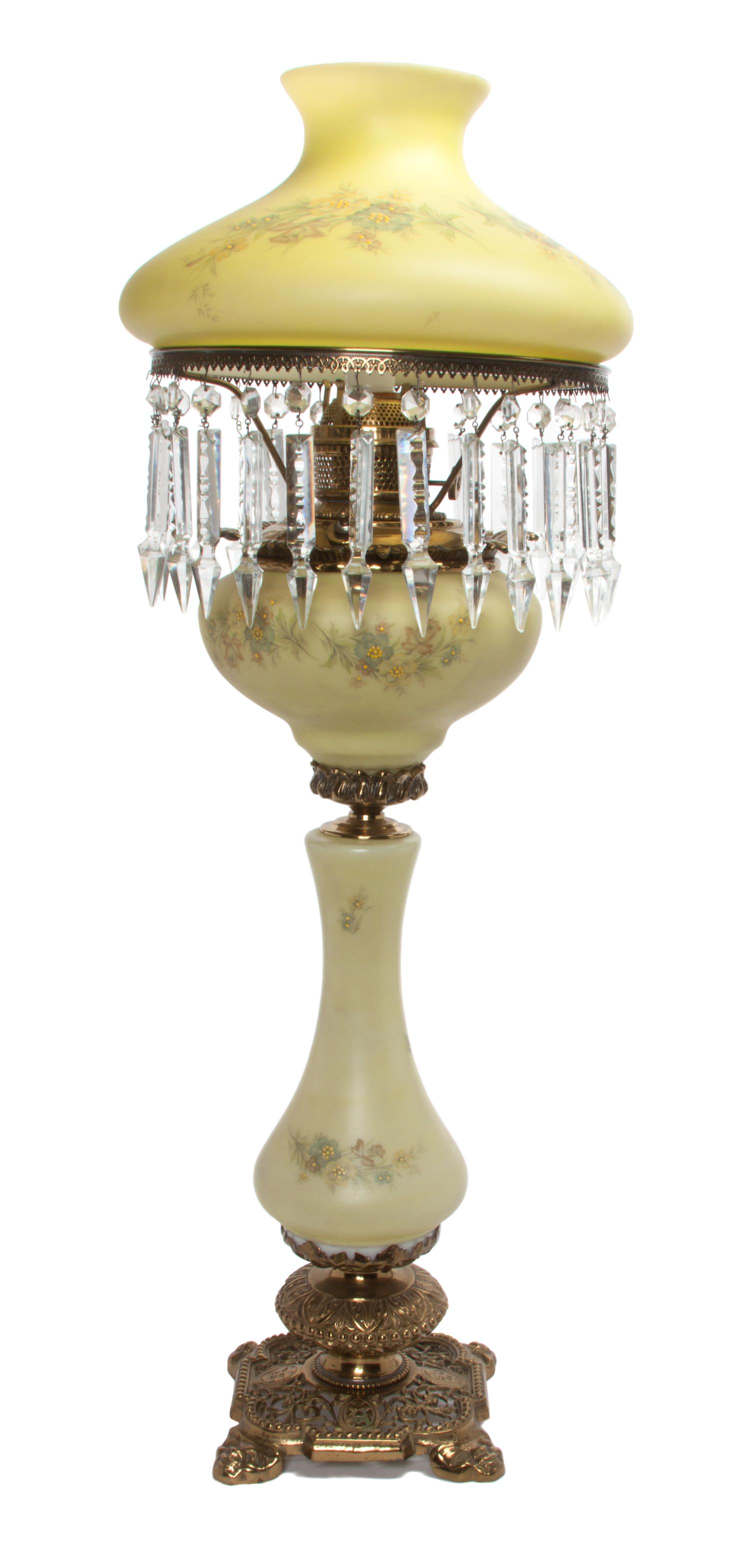 An American Enameled Glass Fluid Lamp Height 33 1/2 inches. — A.B. Co.