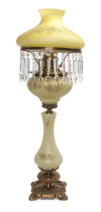 An American Enameled Glass Fluid Lamp Height 33 1/2 inches. — A.B. Co.