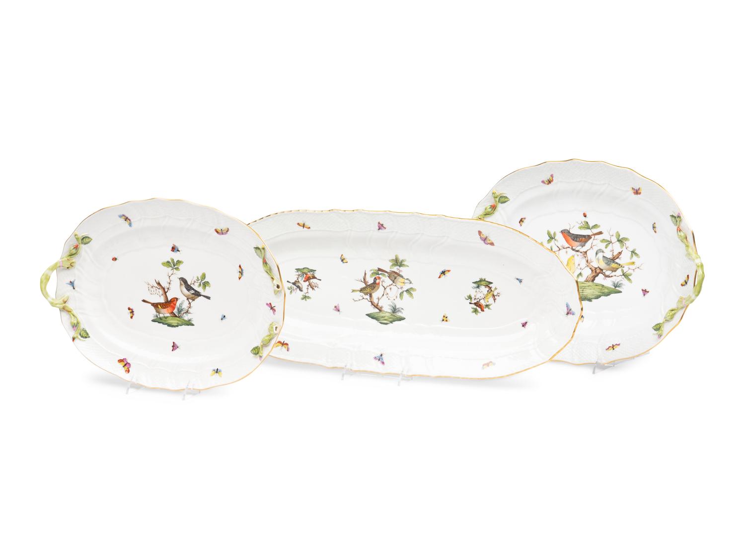 Three Herend Rothschild Bird Porcelain Platters