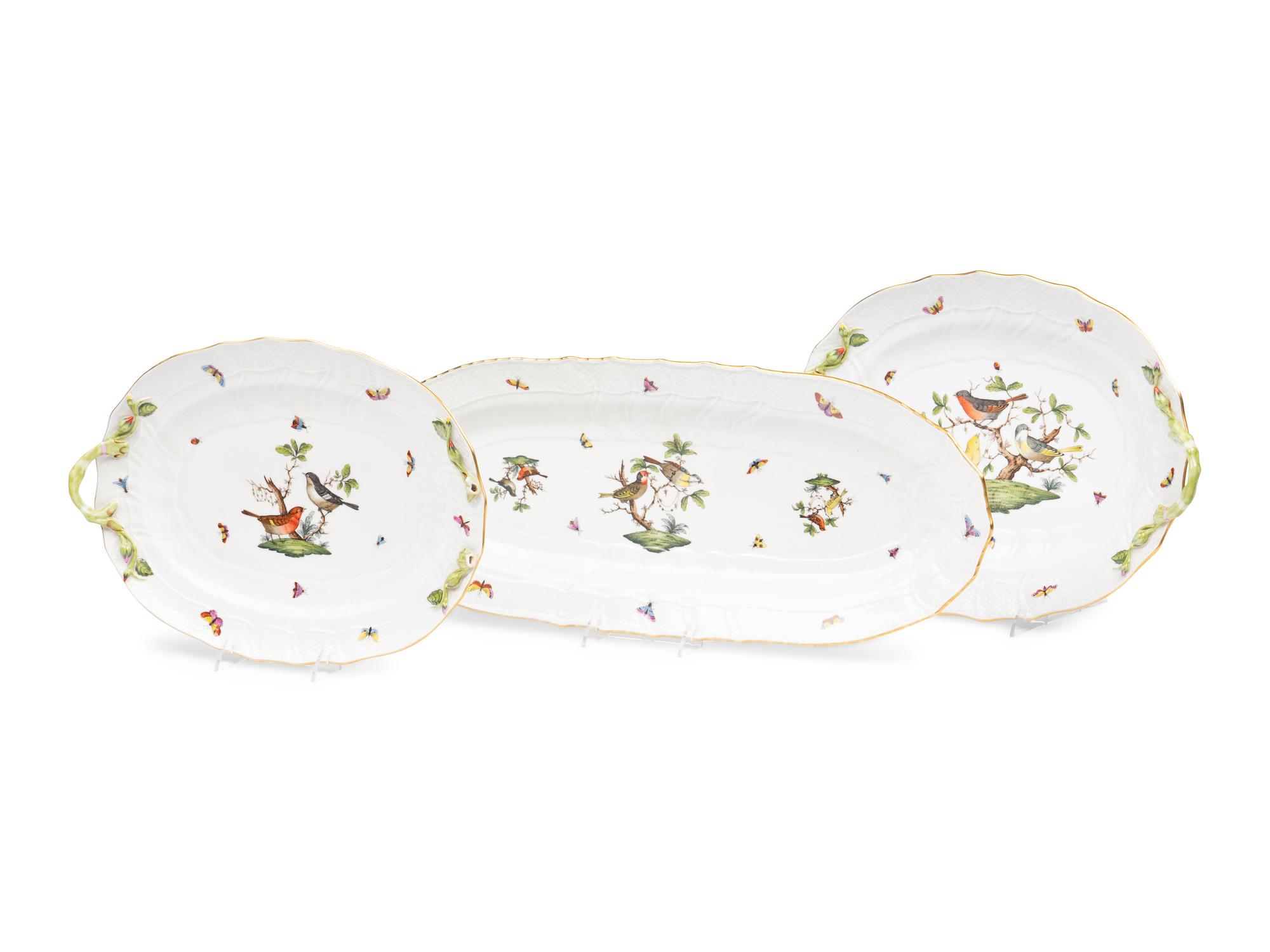 Three Herend Rothschild Bird Porcelain Platters